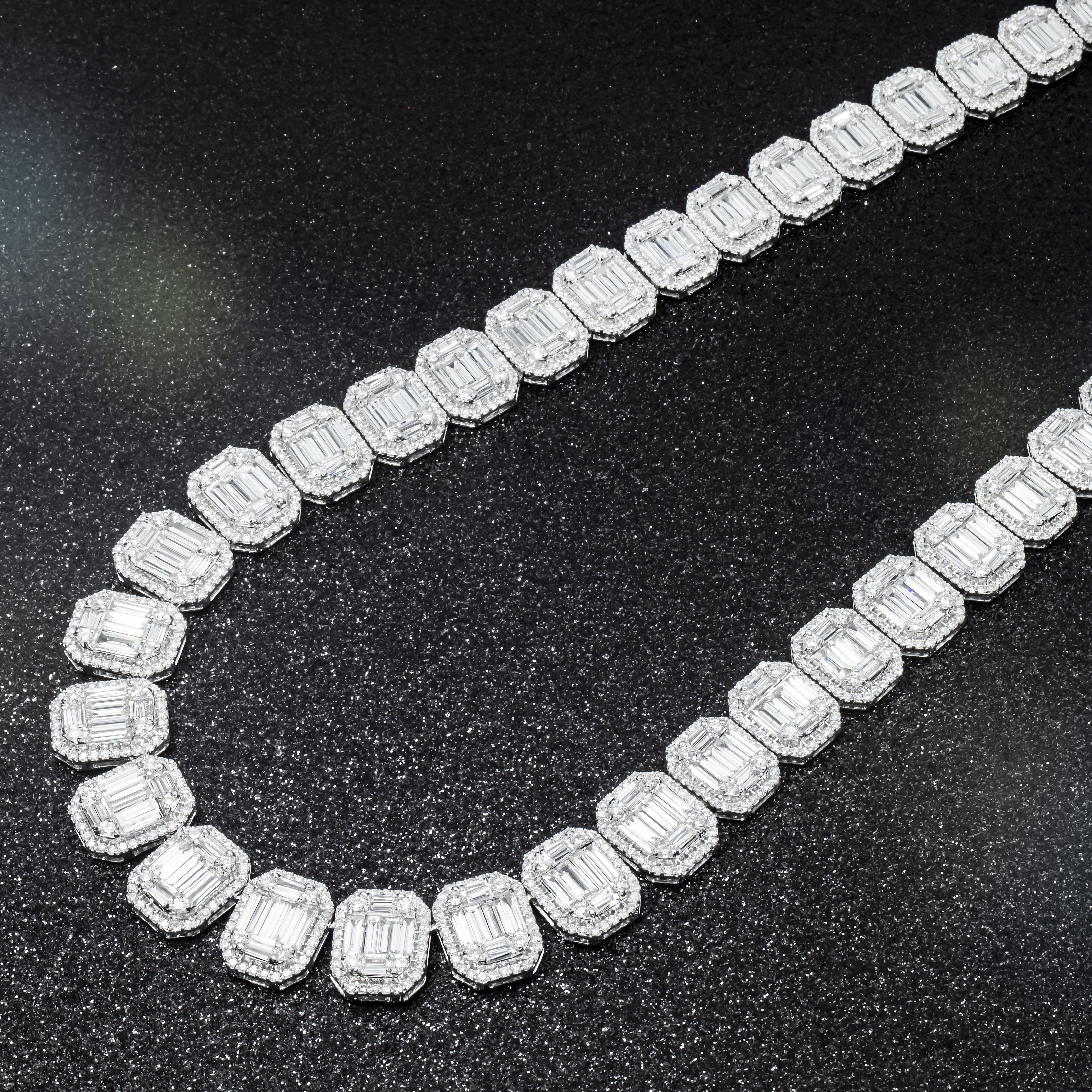 Elegant 14K White Gold Graduated Baguette Diamond Chain