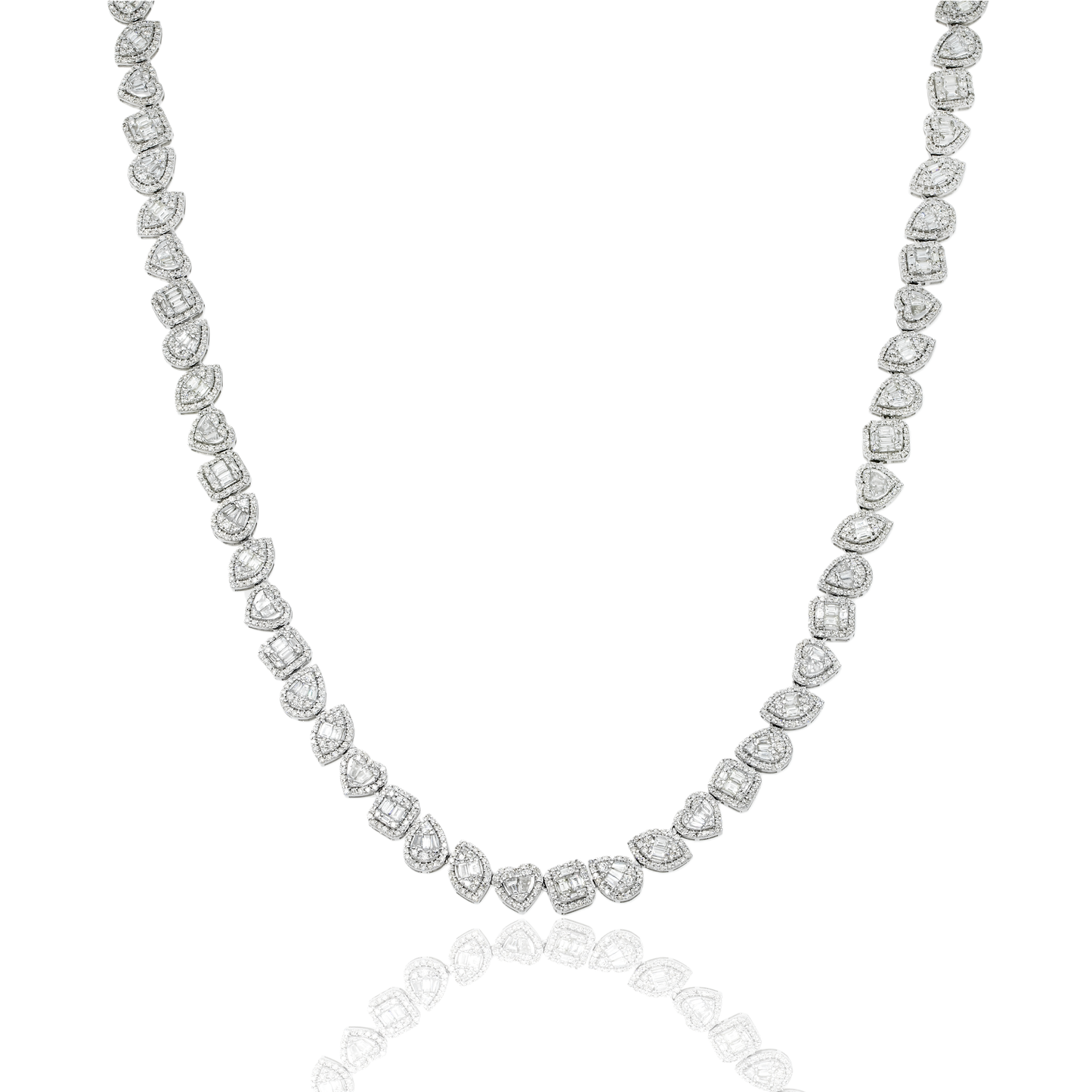 14K White Gold Combination Cut Diamond Necklace 23.14ct