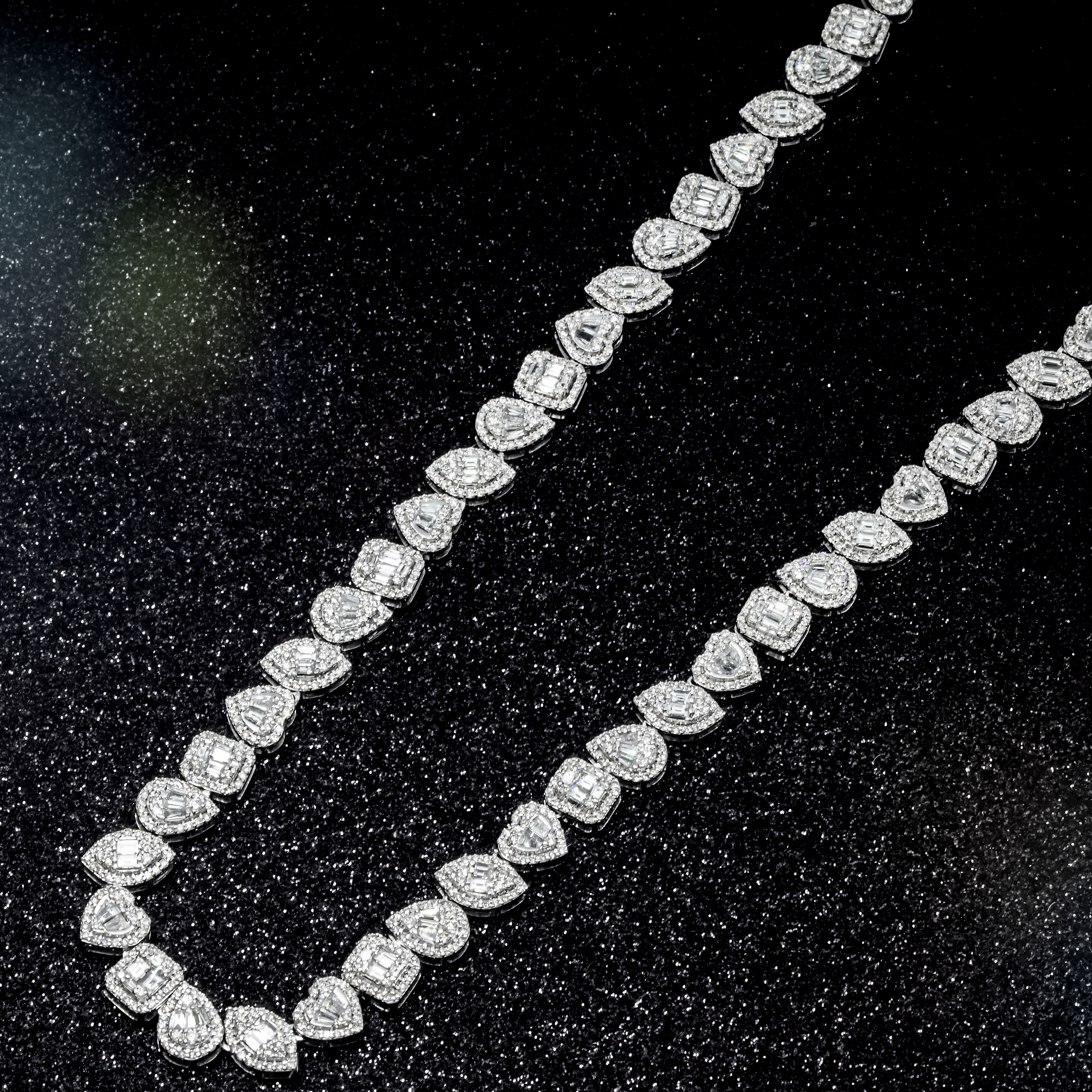 14K White Gold Multi Cut Diamond Necklace 23.14Ct Jewelry
