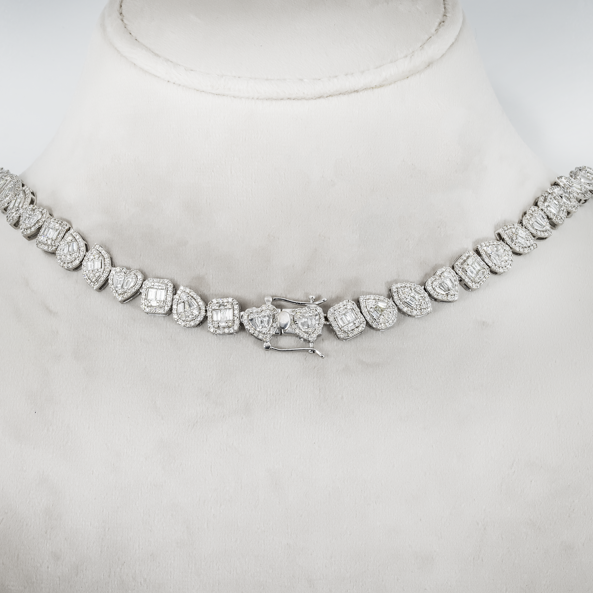 14K White Gold Multi Cut Diamond Necklace 23.14Ct Jewelry