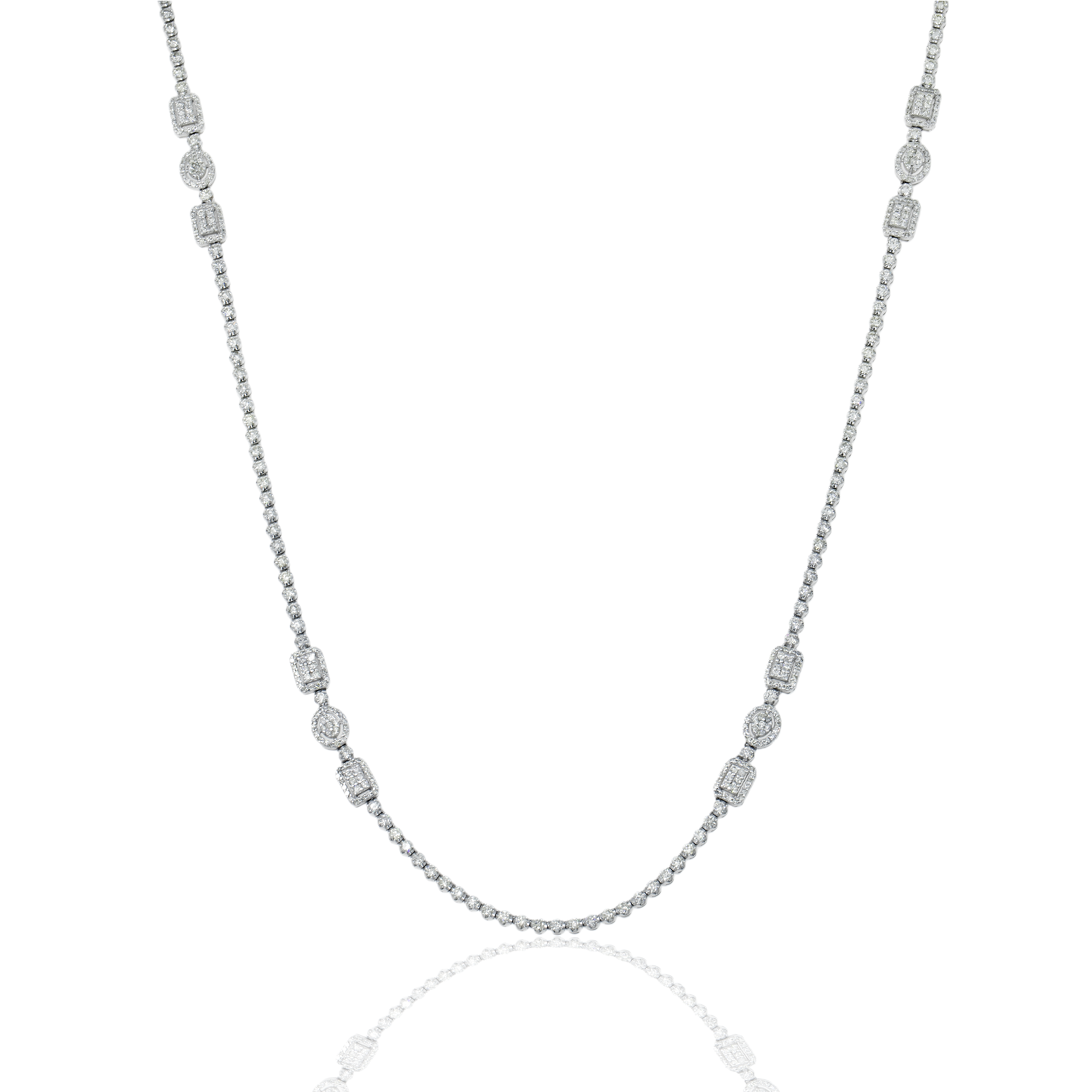 14K White Gold Long Diamond Chain Necklace 7.68Ct Necklace