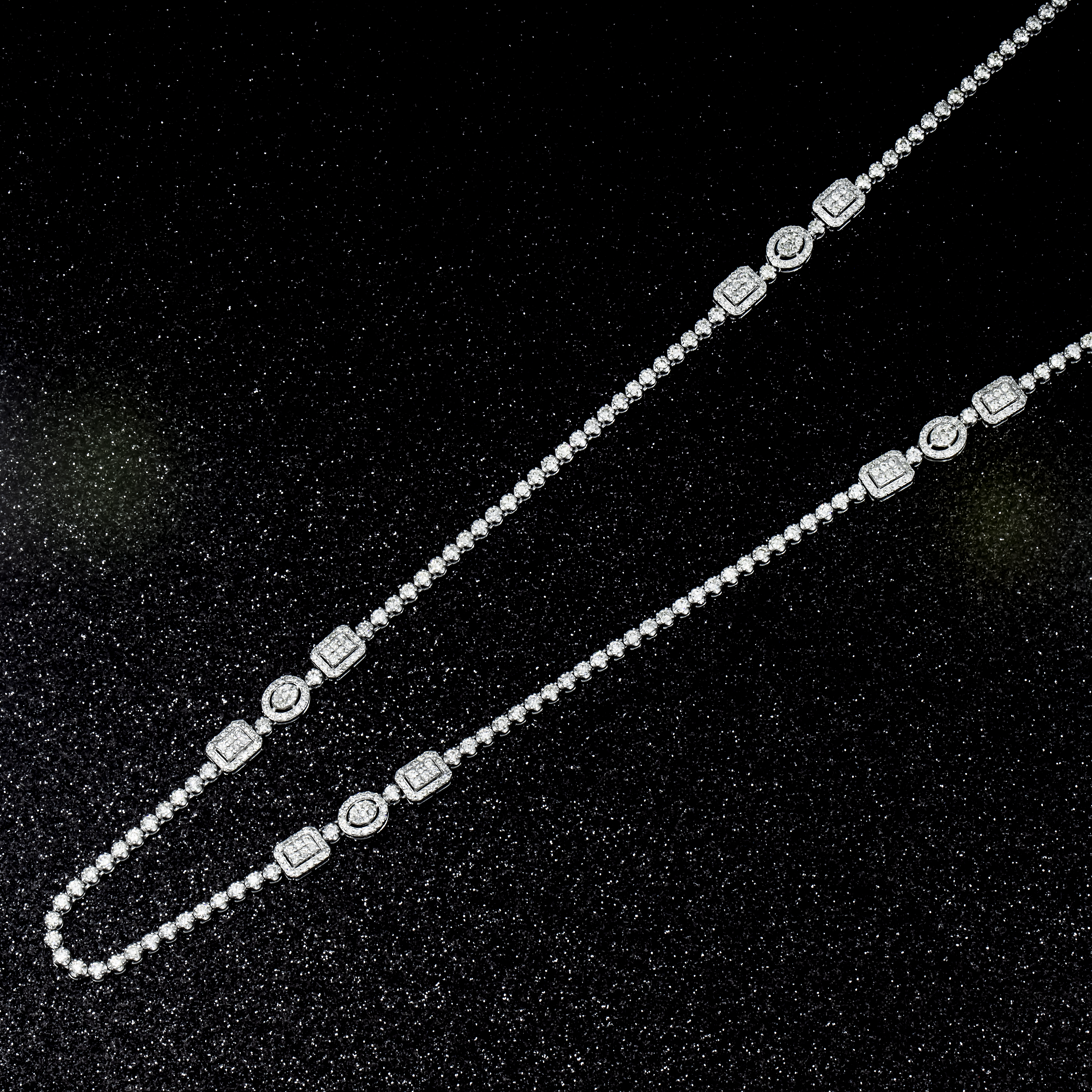 14K White Gold Long Diamond Chain Necklace 7.68Ct Necklace
