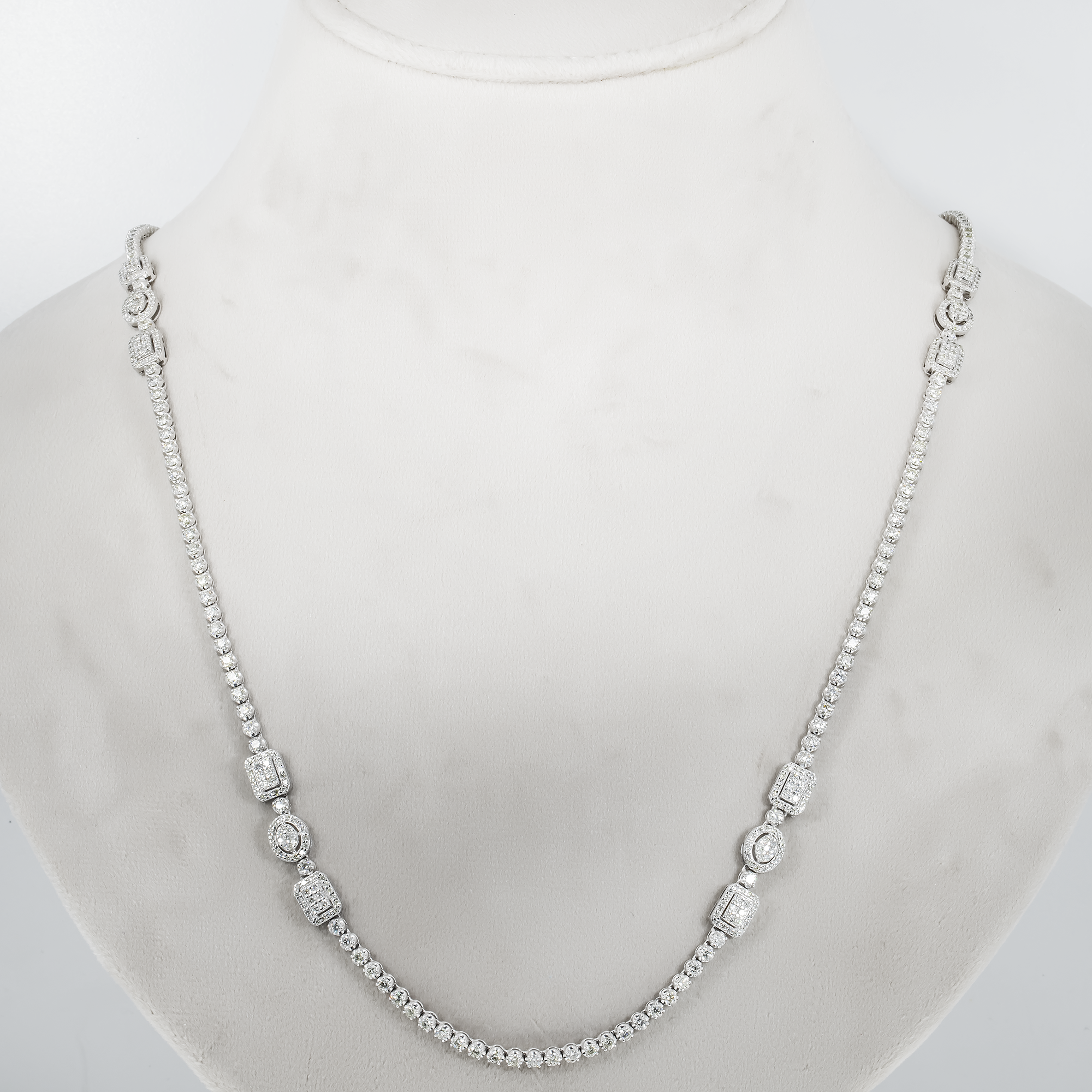14K White Gold Long Diamond Chain Necklace 7.68Ct Necklace