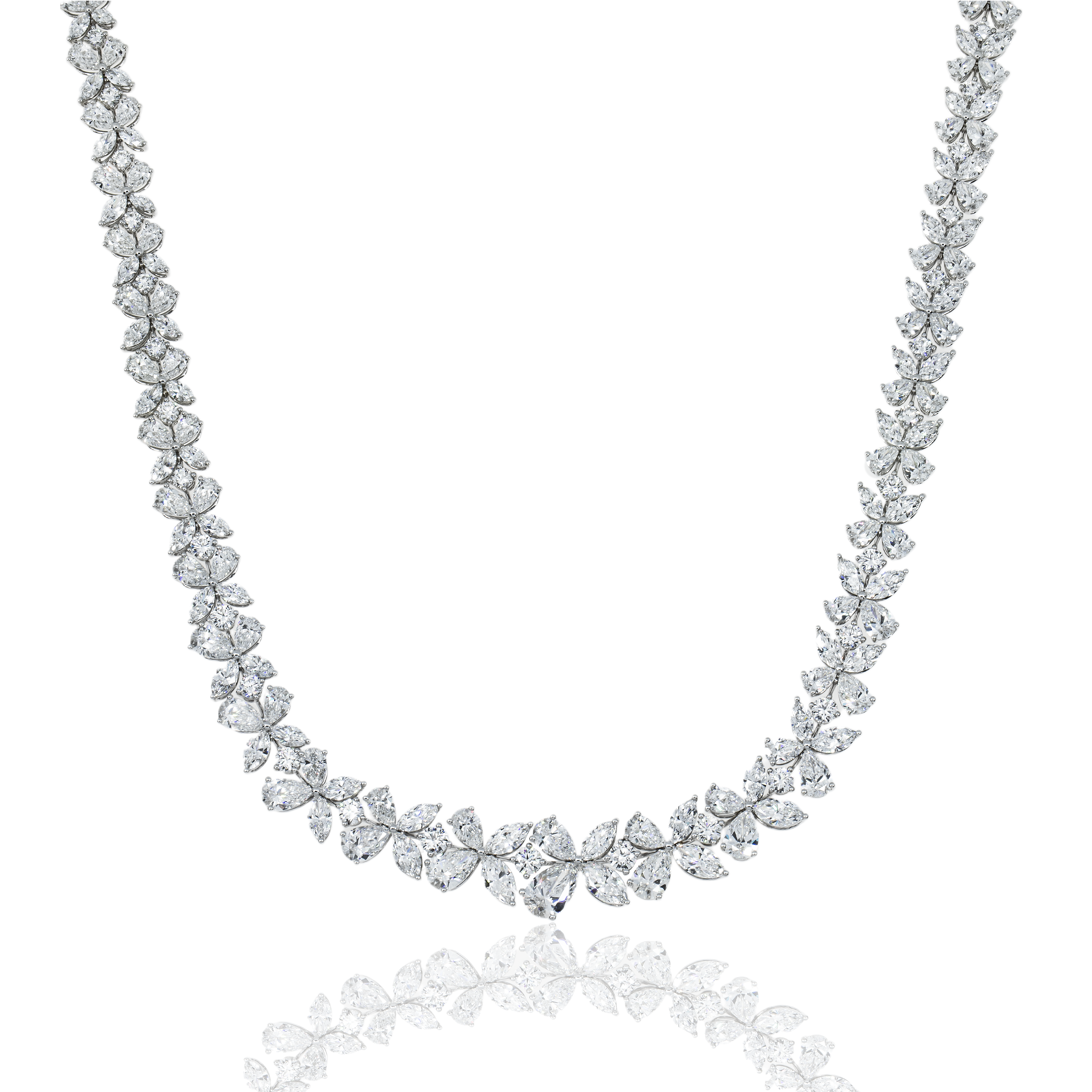 14K White Gold Flower Vine Diamond Necklace 62.84Ct Necklace