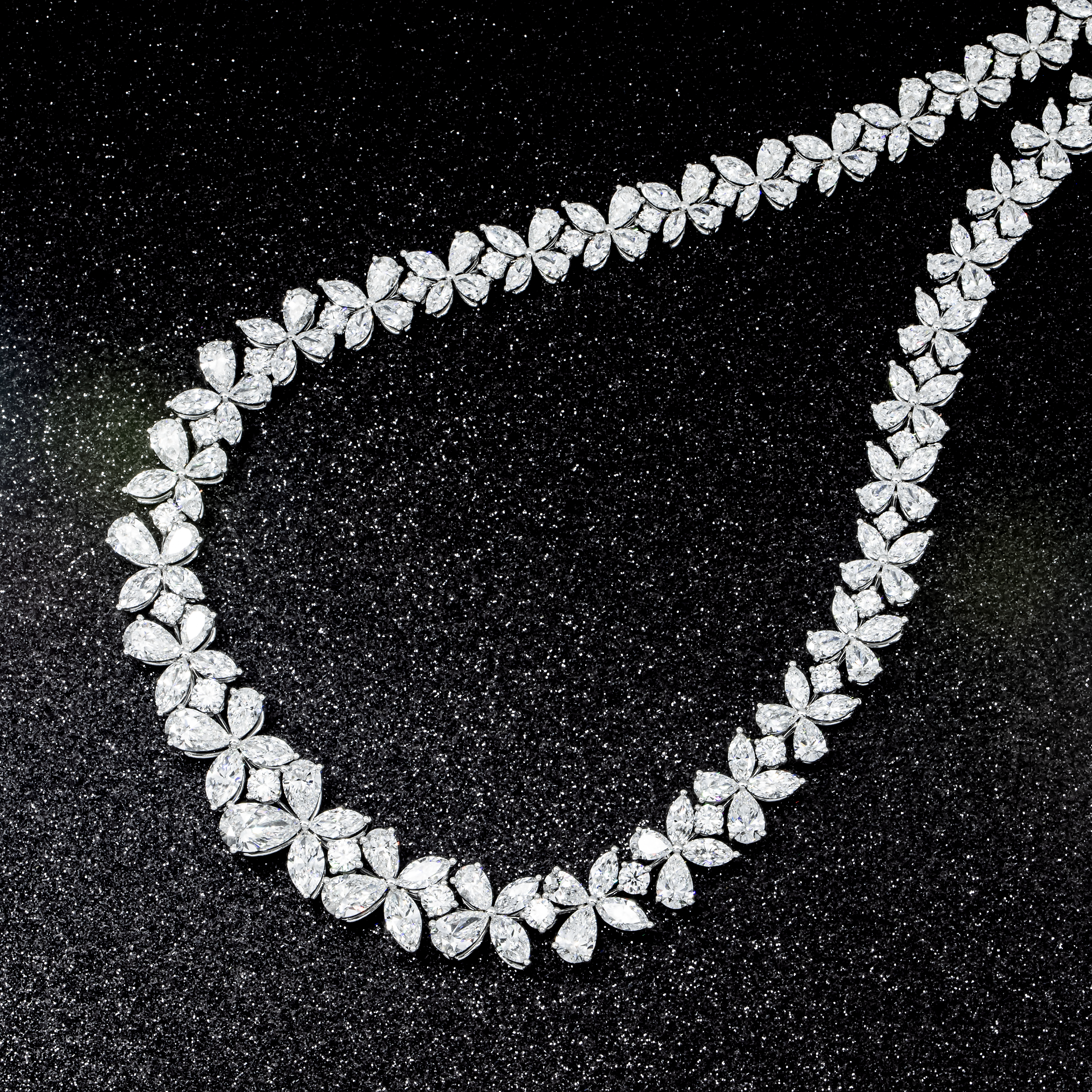 14K White Gold Flower Vine Diamond Necklace 62.84Ct Necklace