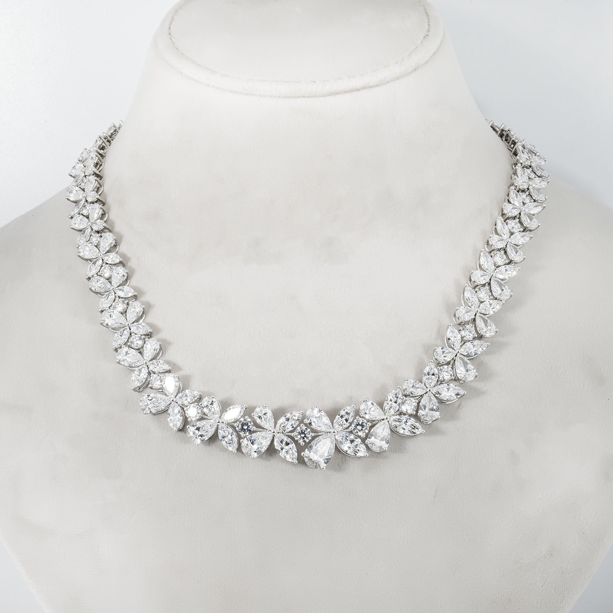 14K White Gold Flower Vine Diamond Necklace 62.84Ct Necklace