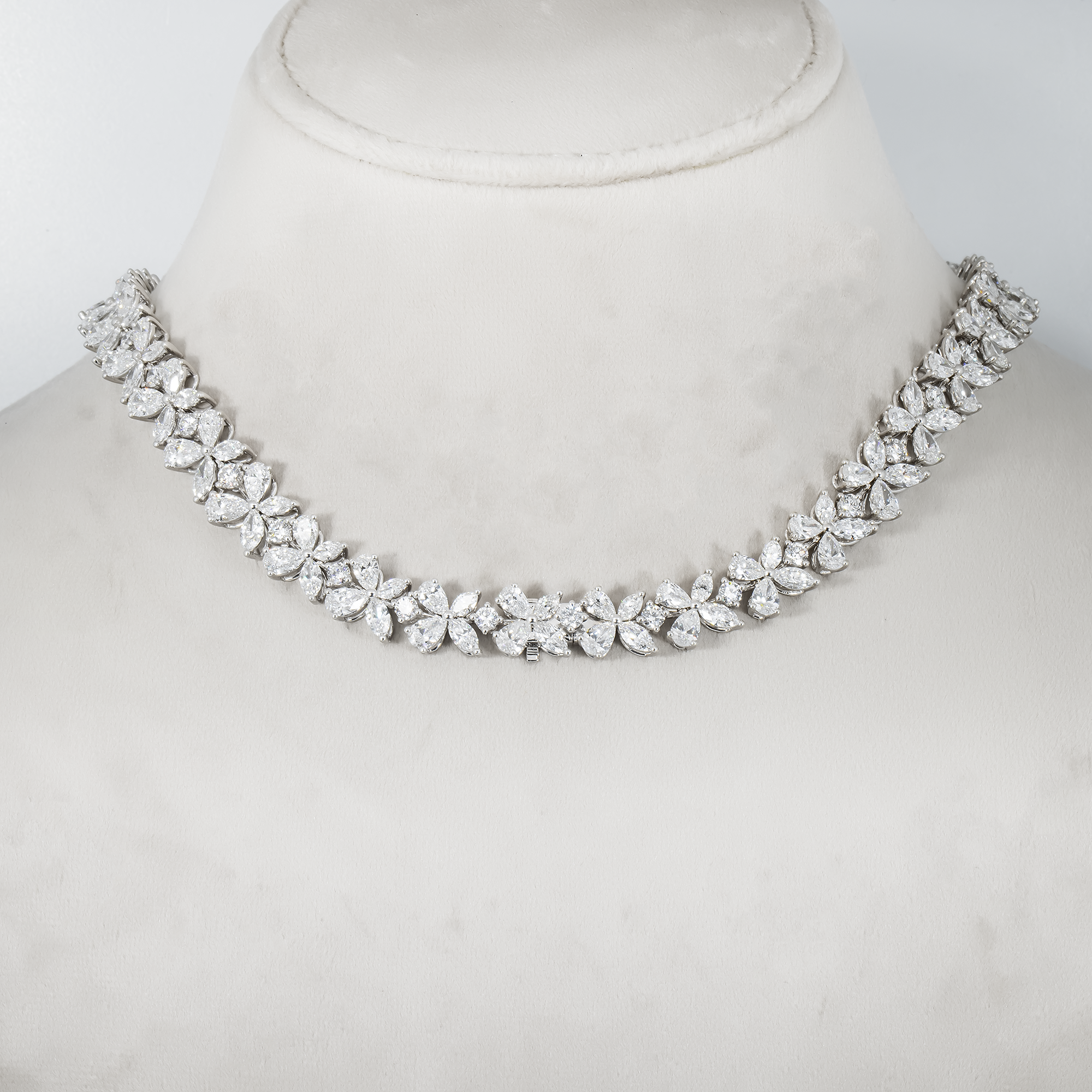 14K White Gold Flower Vine Diamond Necklace 62.84Ct Necklace
