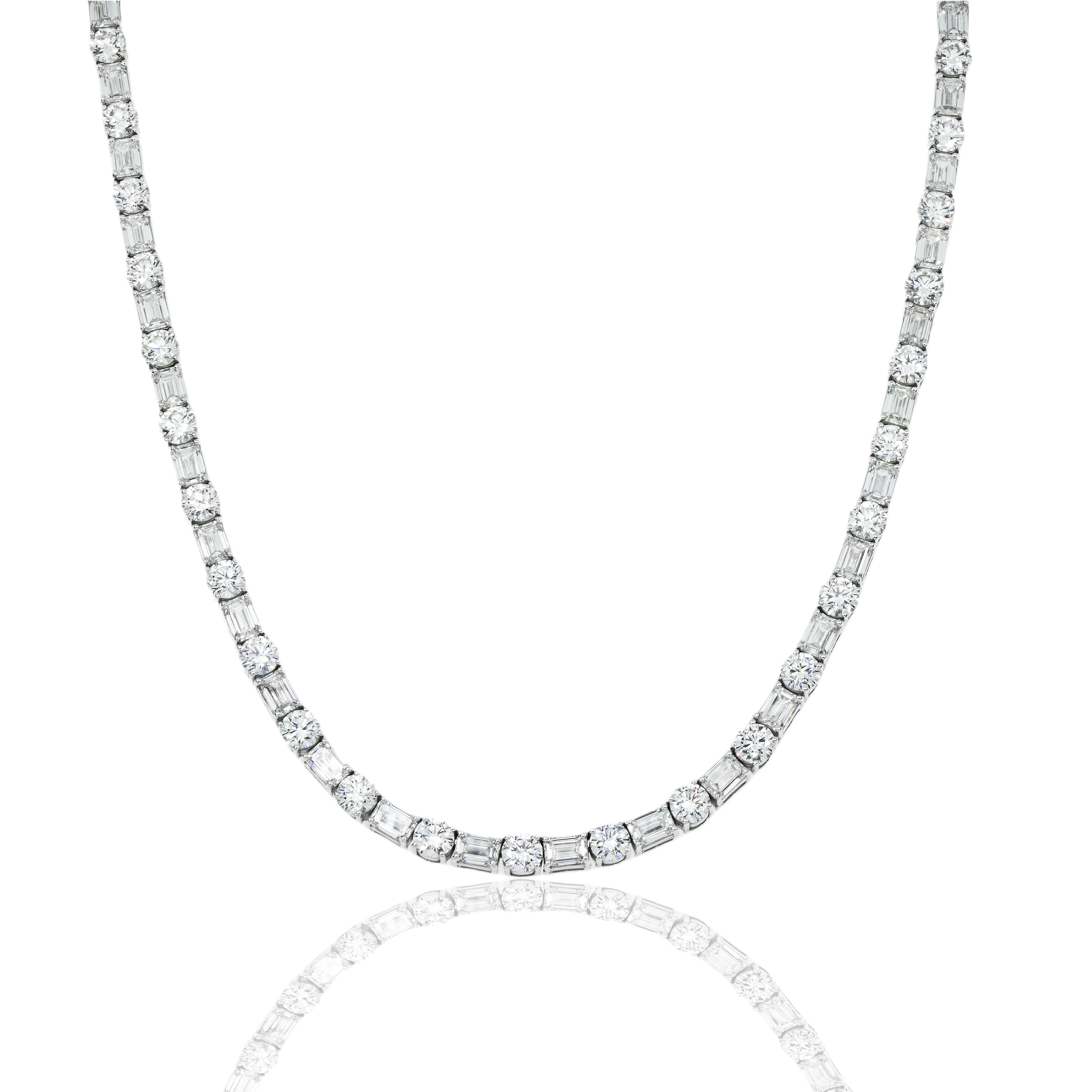 14K White Gold Round & Emerald Cut Diamond 84.42Ct Chains