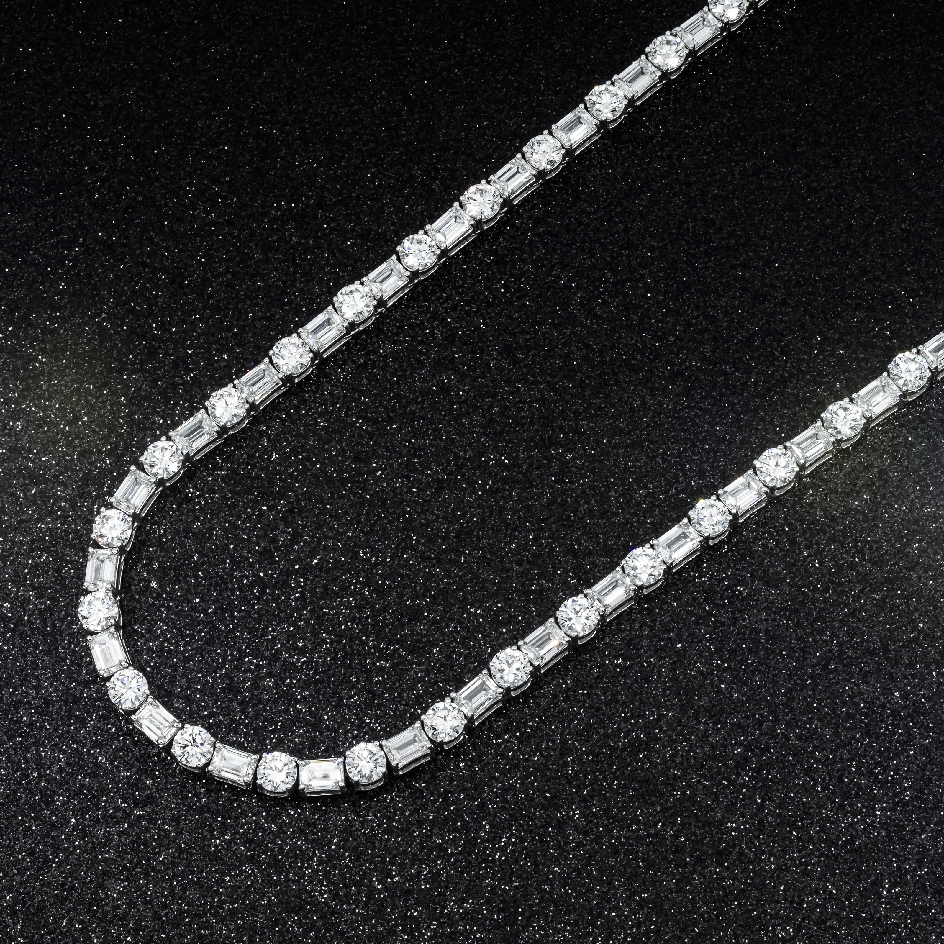 14K White Gold Round & Emerald Cut Diamond 84.42Ct Chains