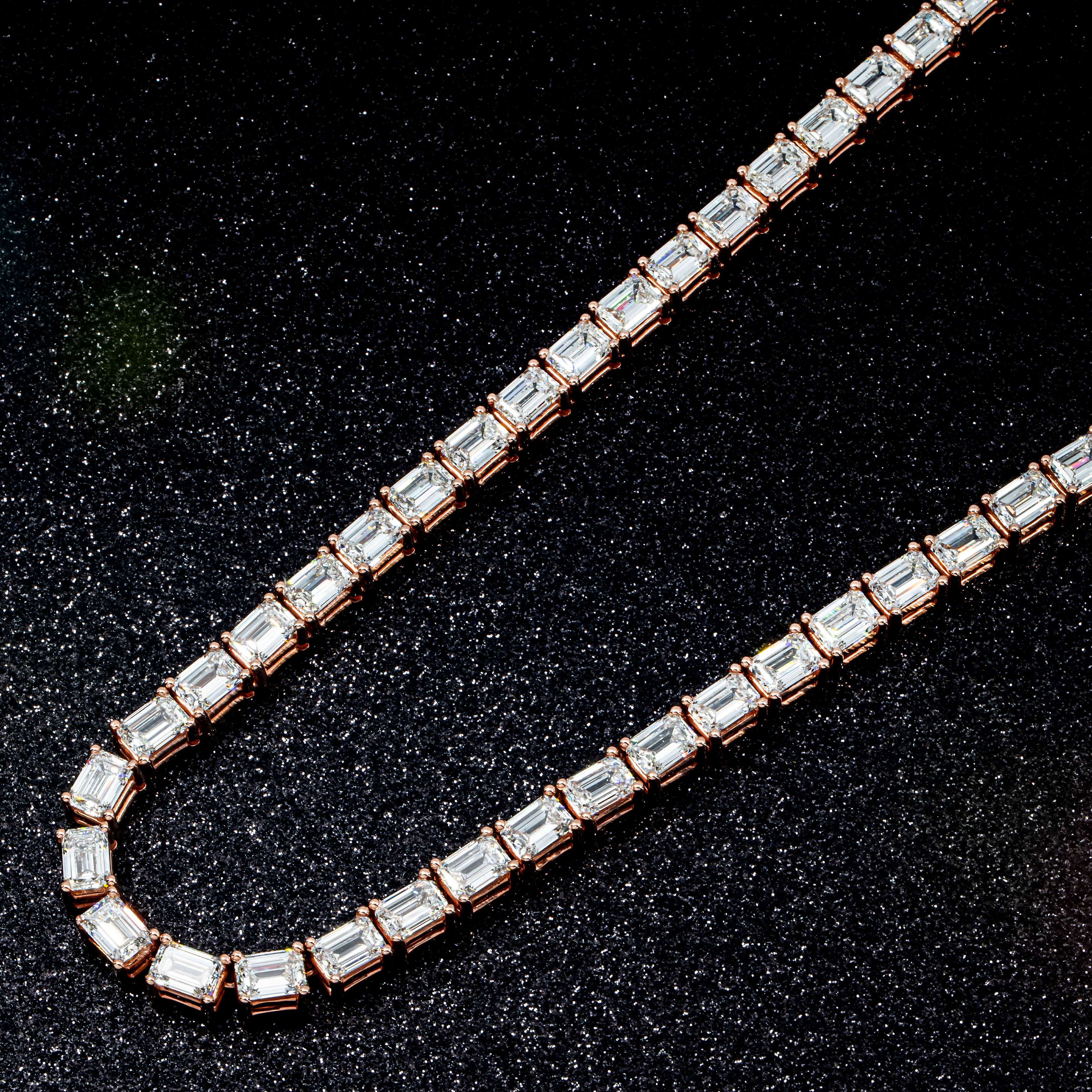 14K Rose Gold Emerald Cut Diamond Chain 110Ct Chains