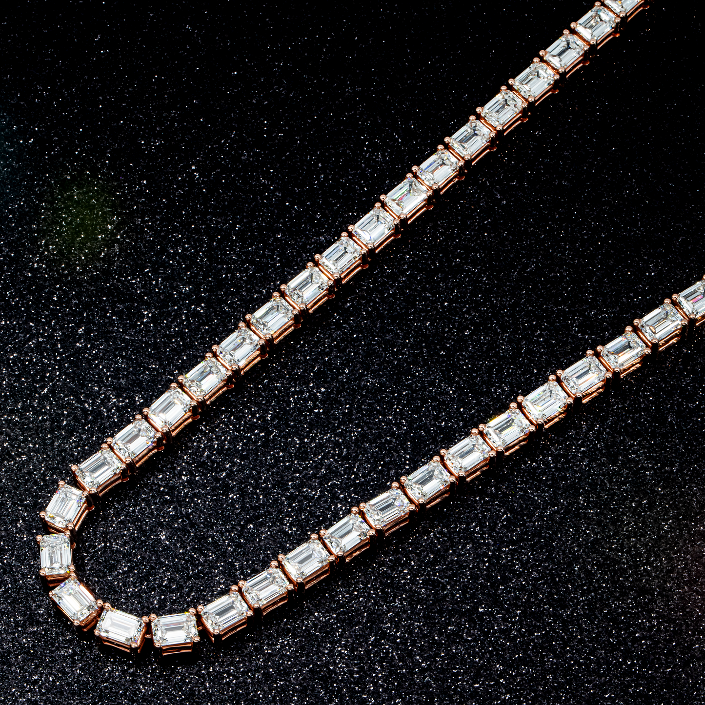 14K Rose Gold Emerald Cut Diamond Chain 110ct