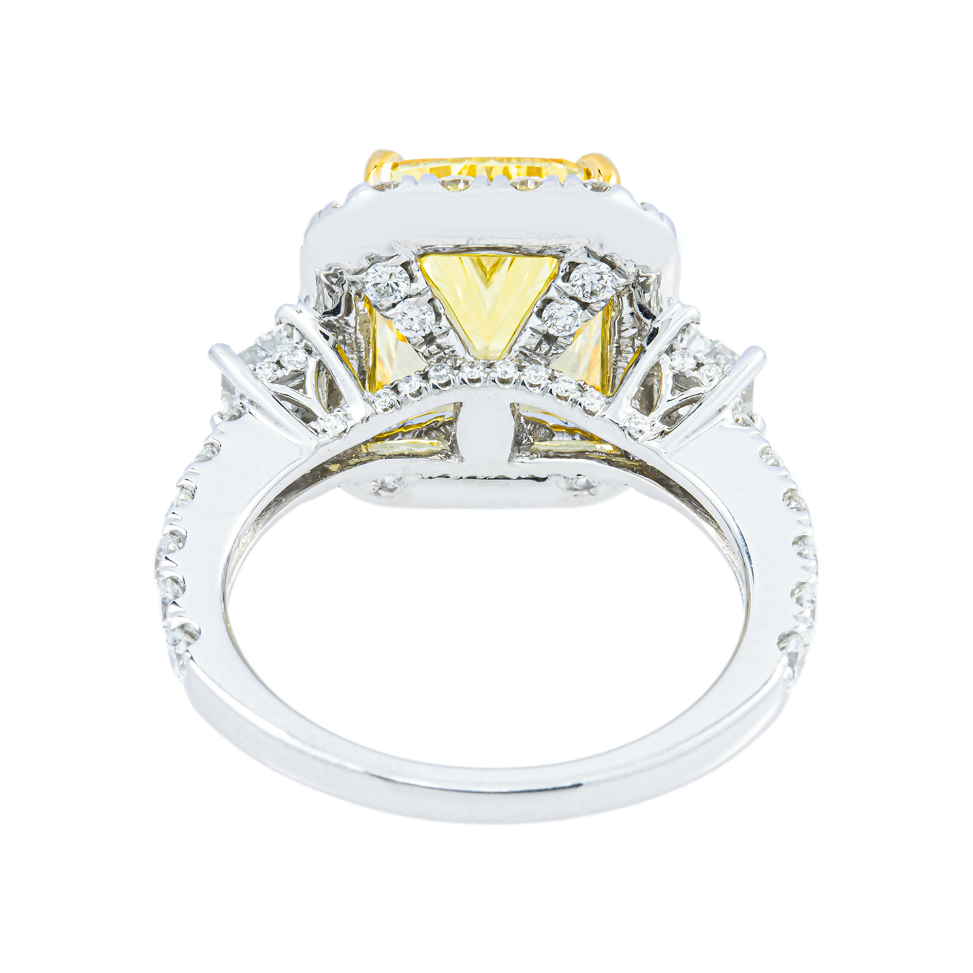 18K White Gold 4.23ct Radiant Fancy Yellow Diamond Ring 5.98ctw