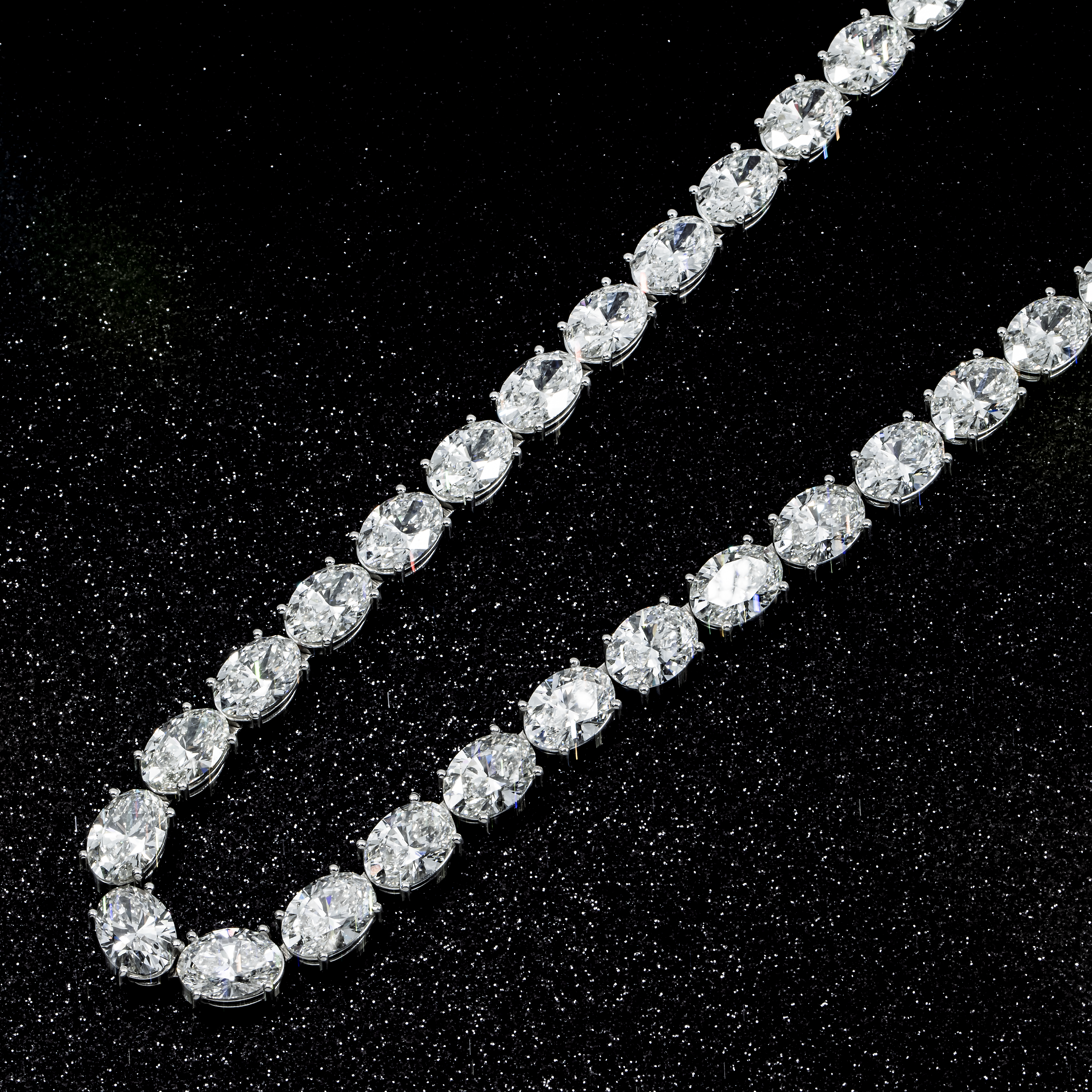 14K White Gold Full Oval Cut Diamond Chain 178.33Ct Necklace