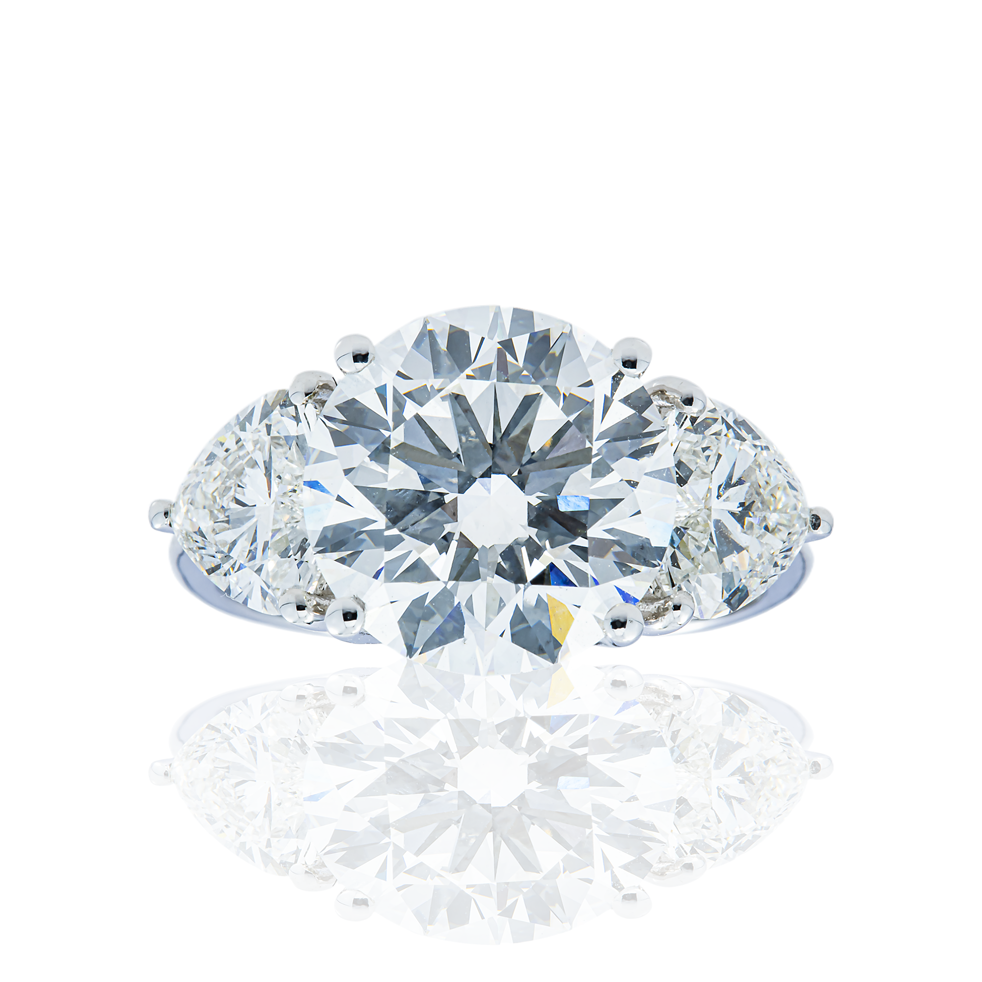 18K White Gold 5.14ct Round & Heart Triple Diamond Engagement Ring 7.01ctw