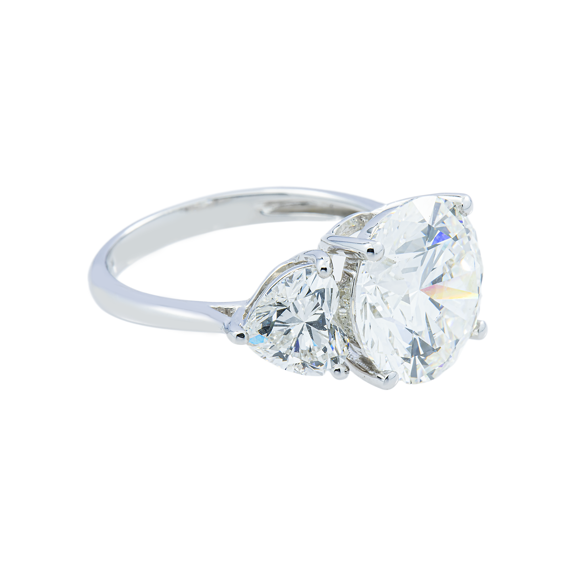18K White Gold 5.14ct Round & Heart Triple Diamond Engagement Ring 7.01ctw