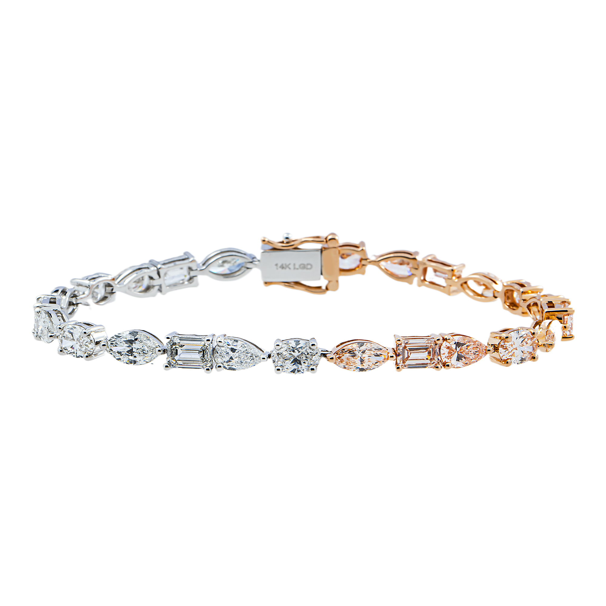 14kt Two Tone Multi Cut Fancy Pink and White Diamond Bracelet 11.77ct