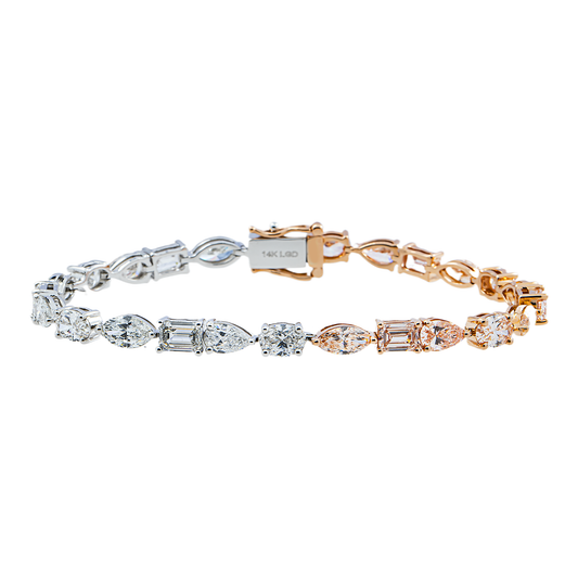 14kt Two Tone Multi Cut Fancy Pink and White Diamond Bracelet 11.77ct