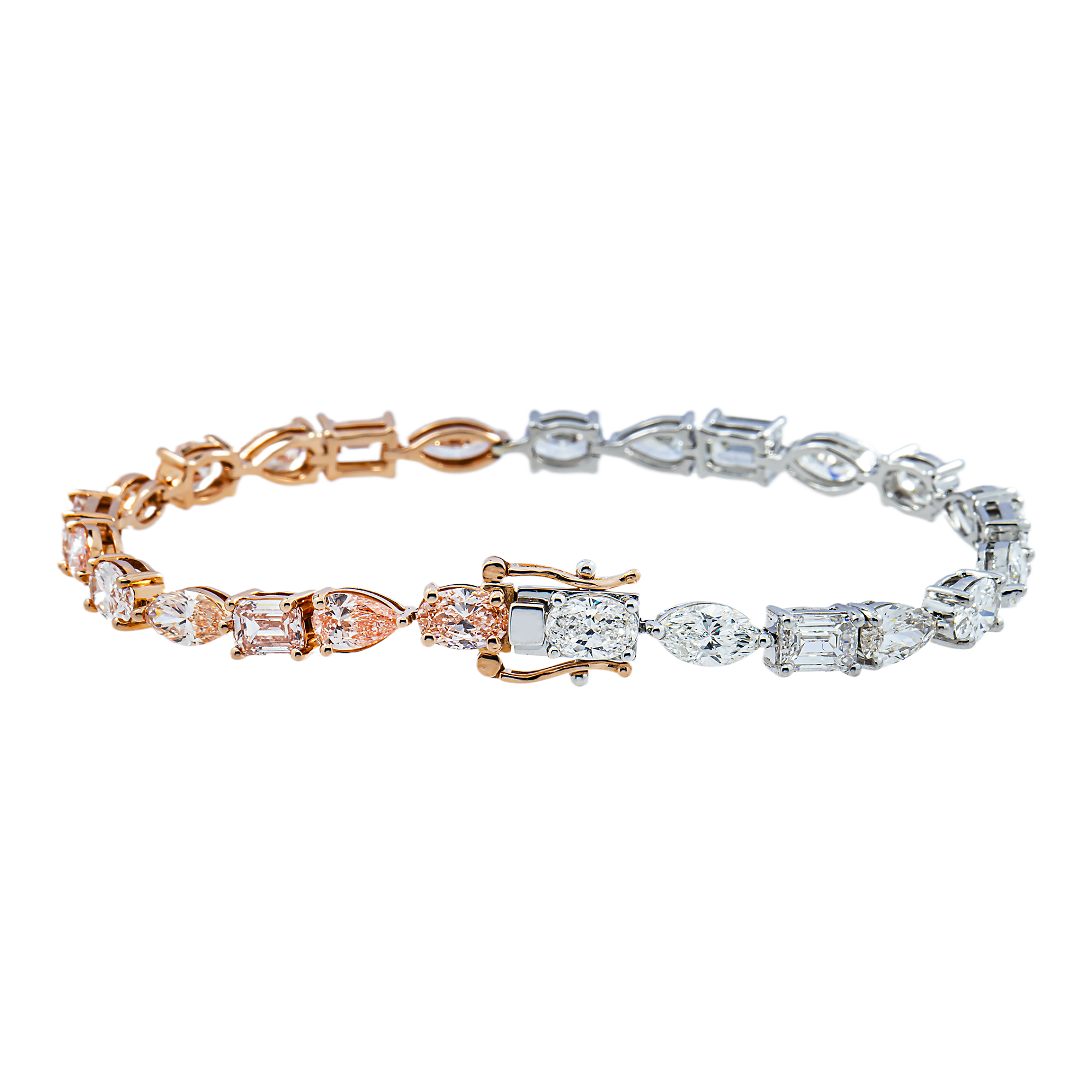 14kt Two Tone Multi Cut Fancy Pink and White Diamond Bracelet 11.77ct
