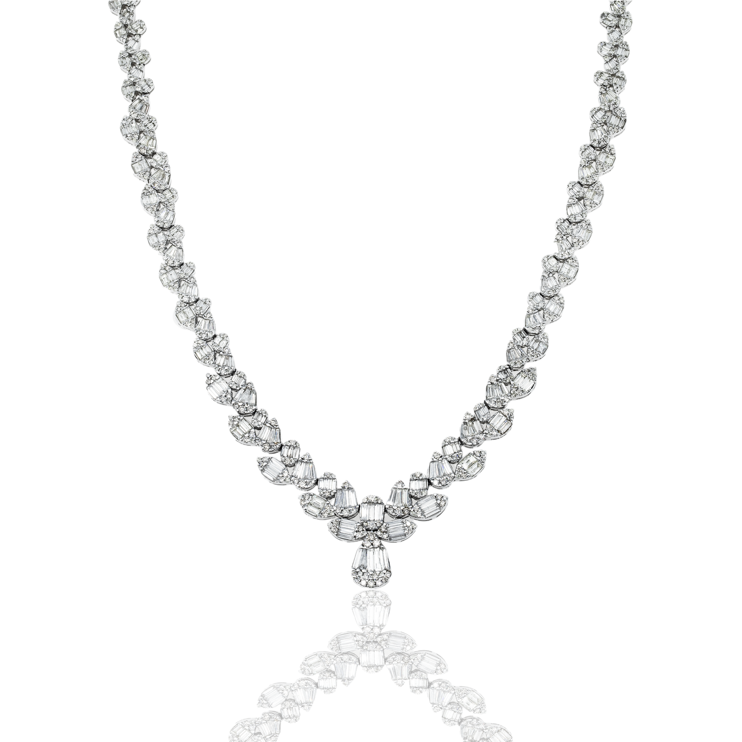 14K White Gold V-Shape Detailed Diamond Necklace 17.07ct