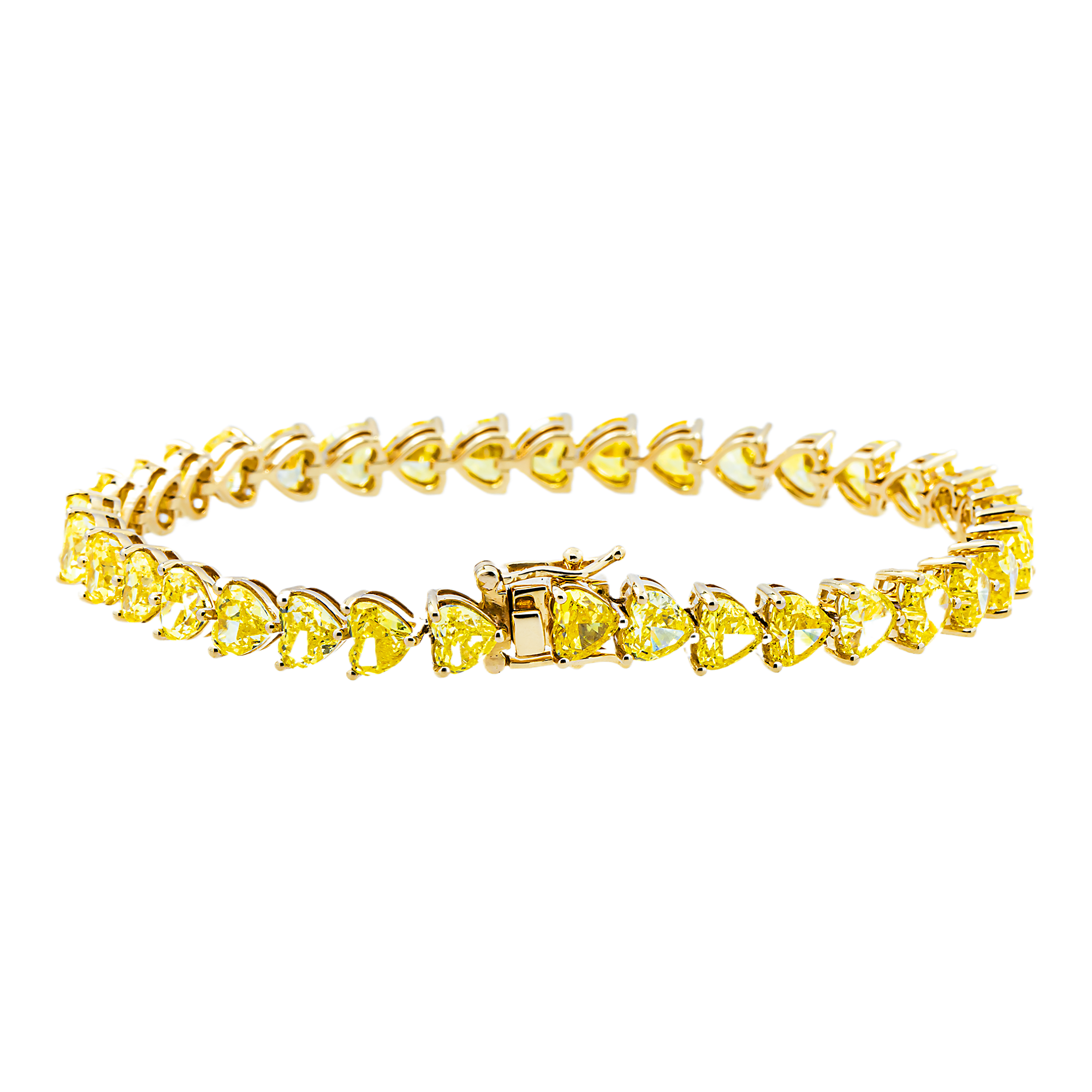 14K Yellow Gold Fancy Yellow Heart Cut Diamond Bracelet 19.10ct