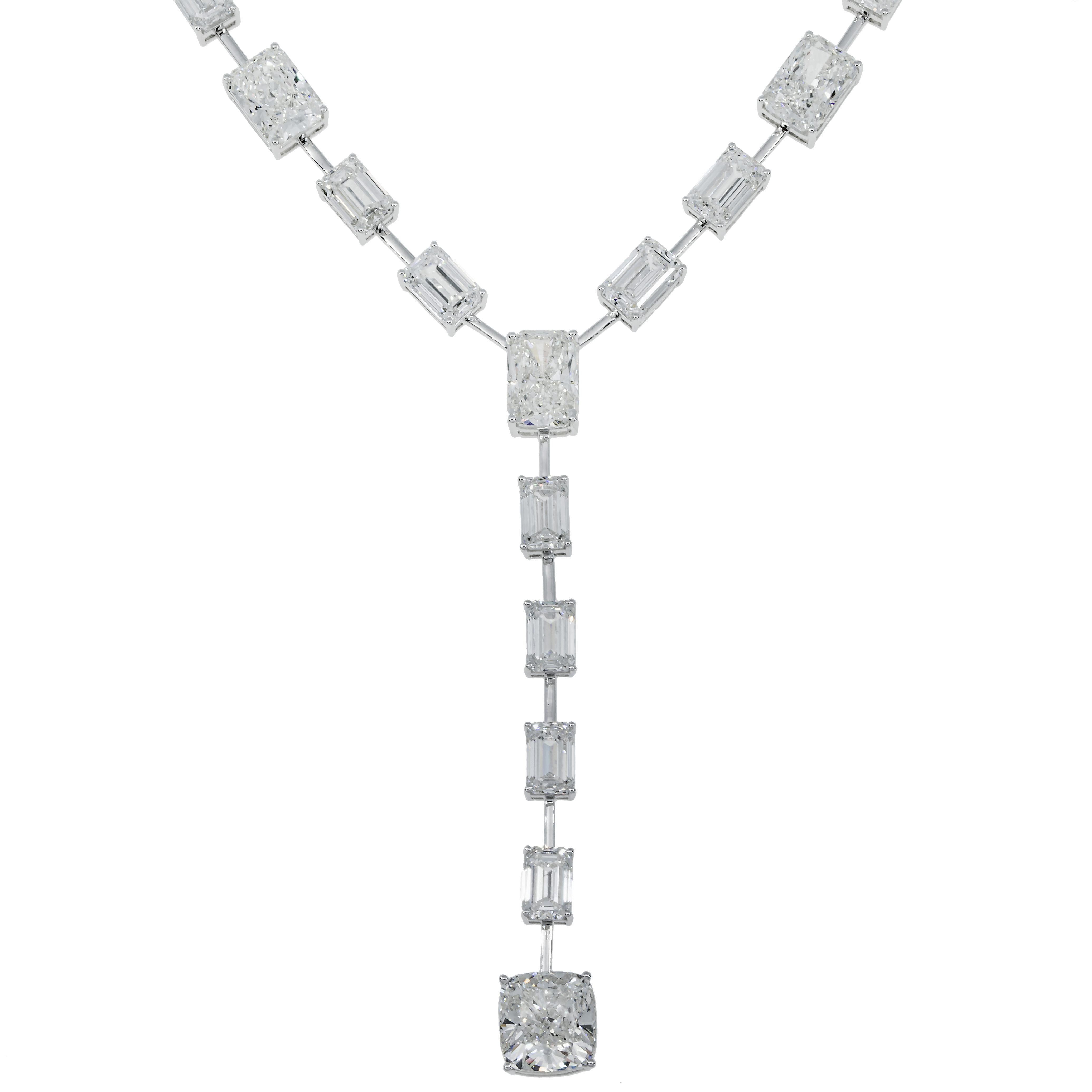 18K White Gold Radiant & Emerald Cut Diamond Drop Necklace 41.69Ct Necklace