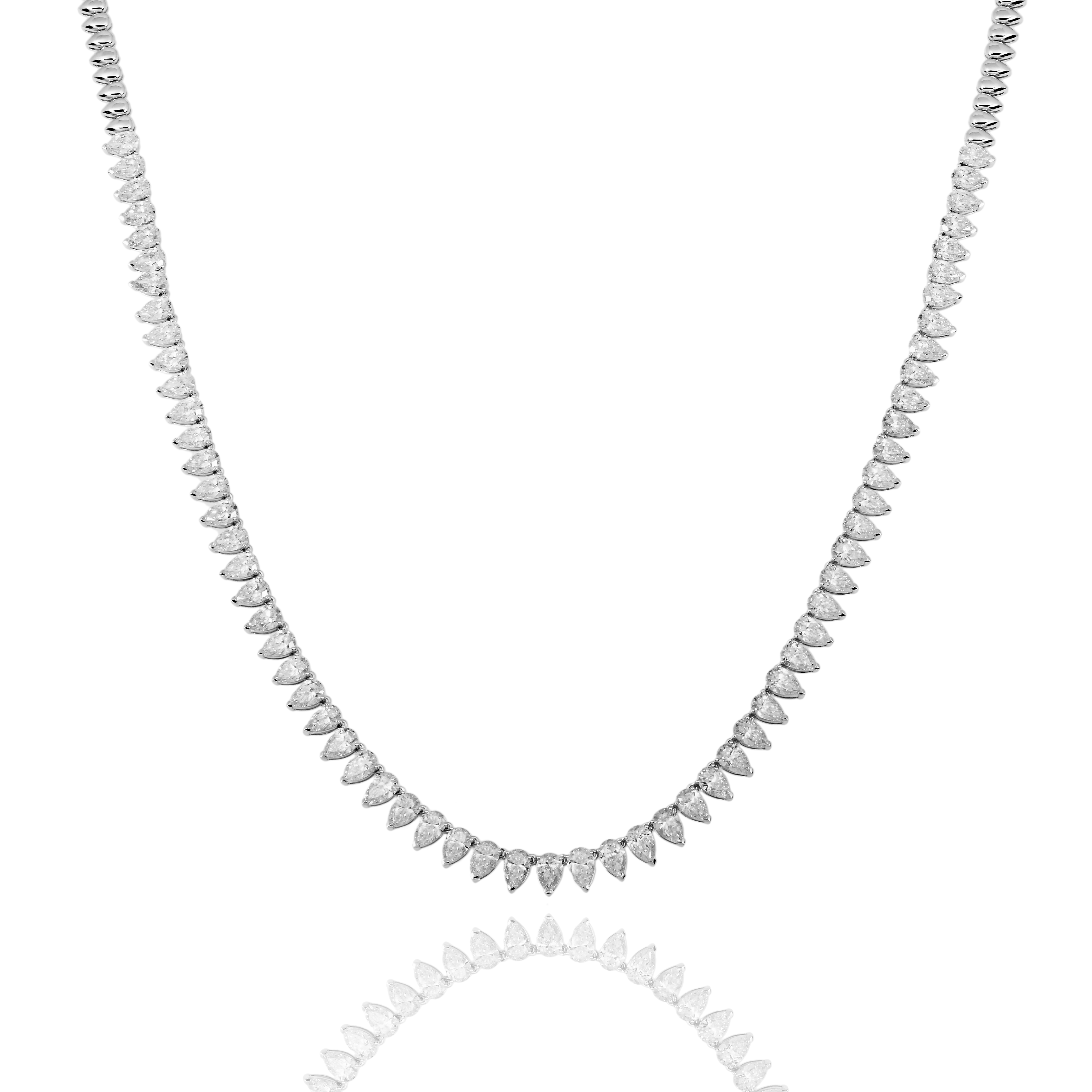 18K White Gold Pear Cut Diamond Tennis Chain 21.76Ct Necklace