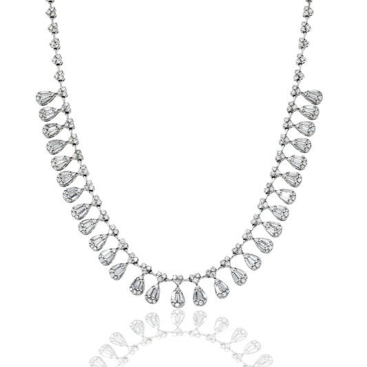 14K White Gold Pear Drop Diamond Necklace 15.25Ct Necklace