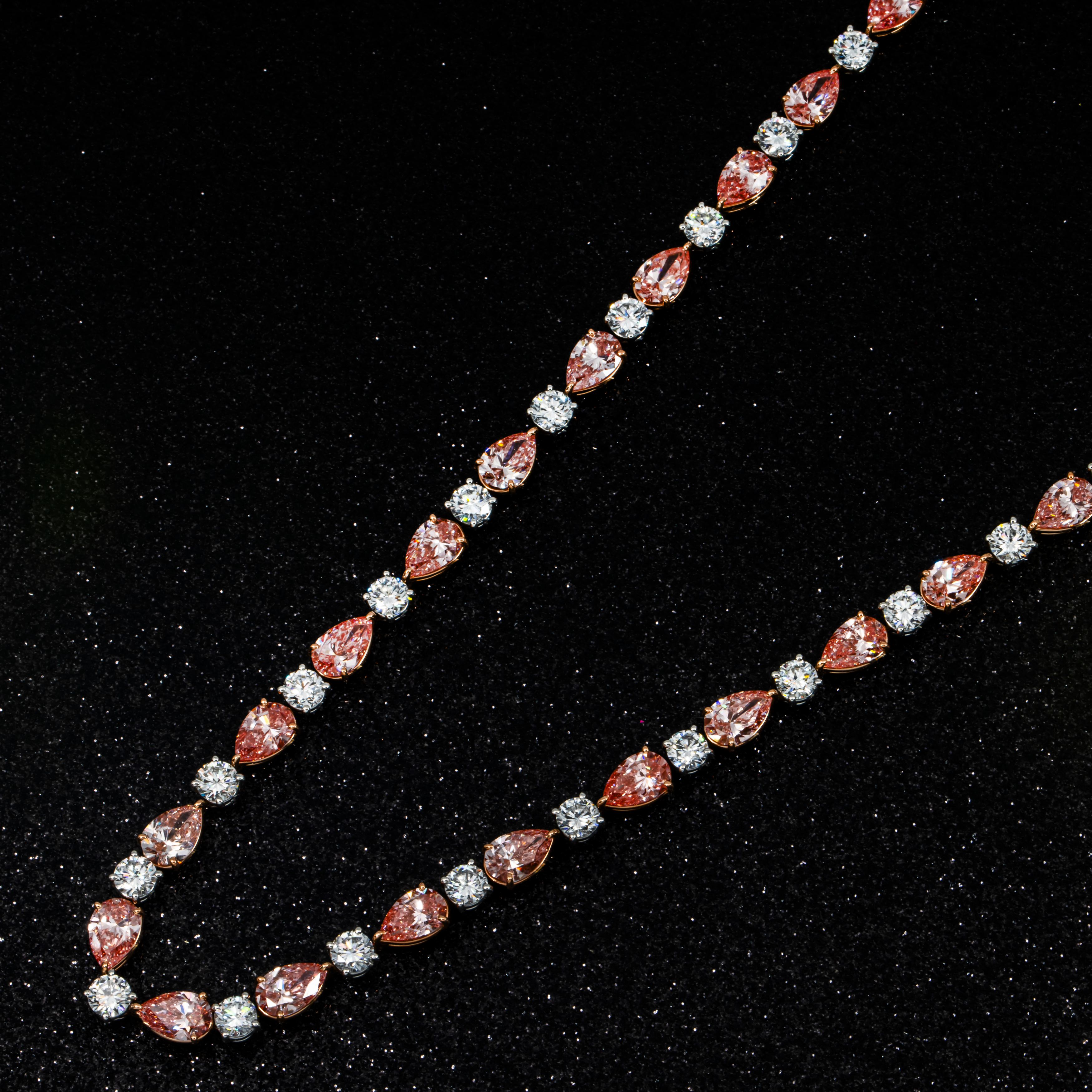 18K & Platinum Round Cut Pink Pear Diamond Necklace 47.41Ctw Necklace