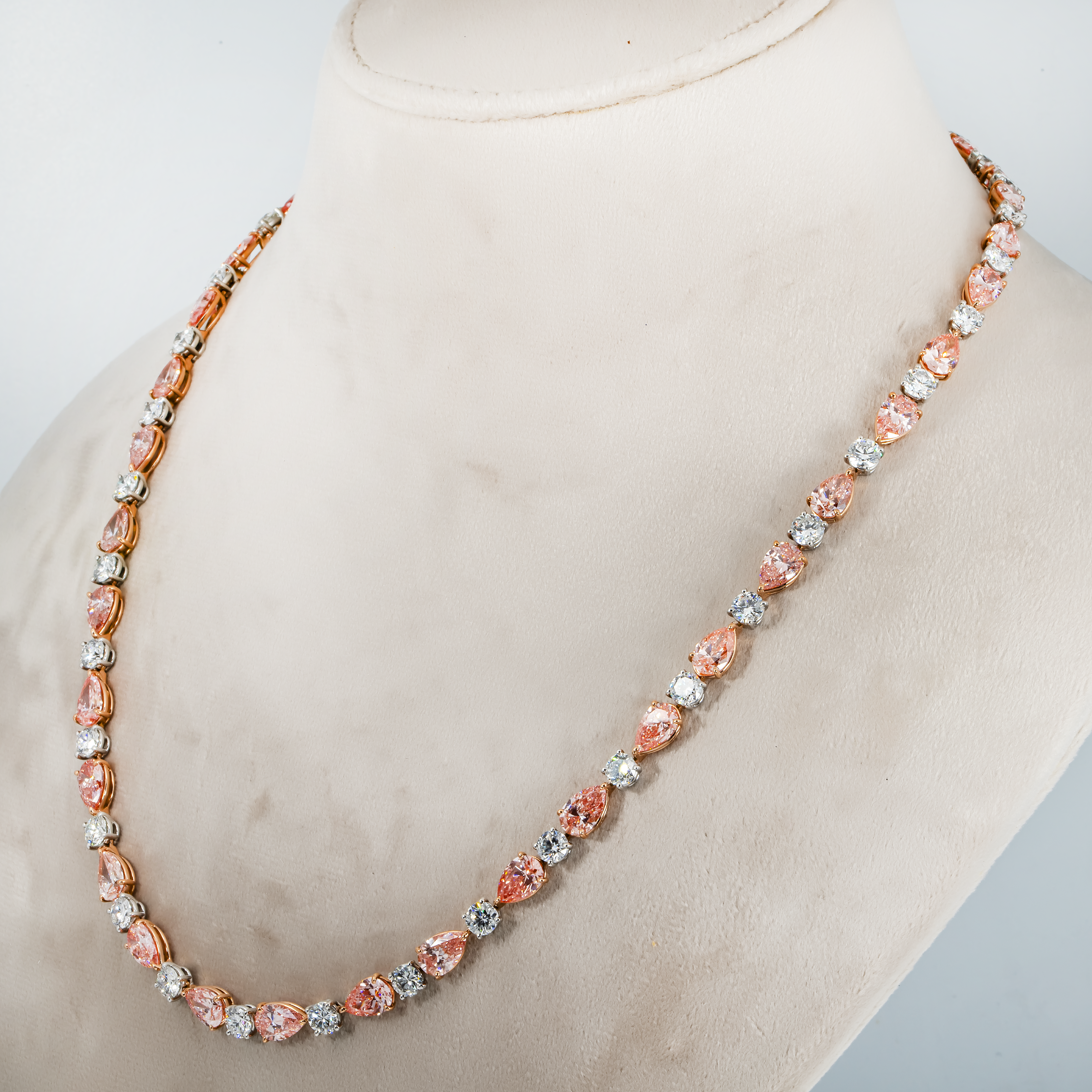 18K & Platinum Round Cut Pink Pear Diamond Necklace 47.41Ctw Necklace