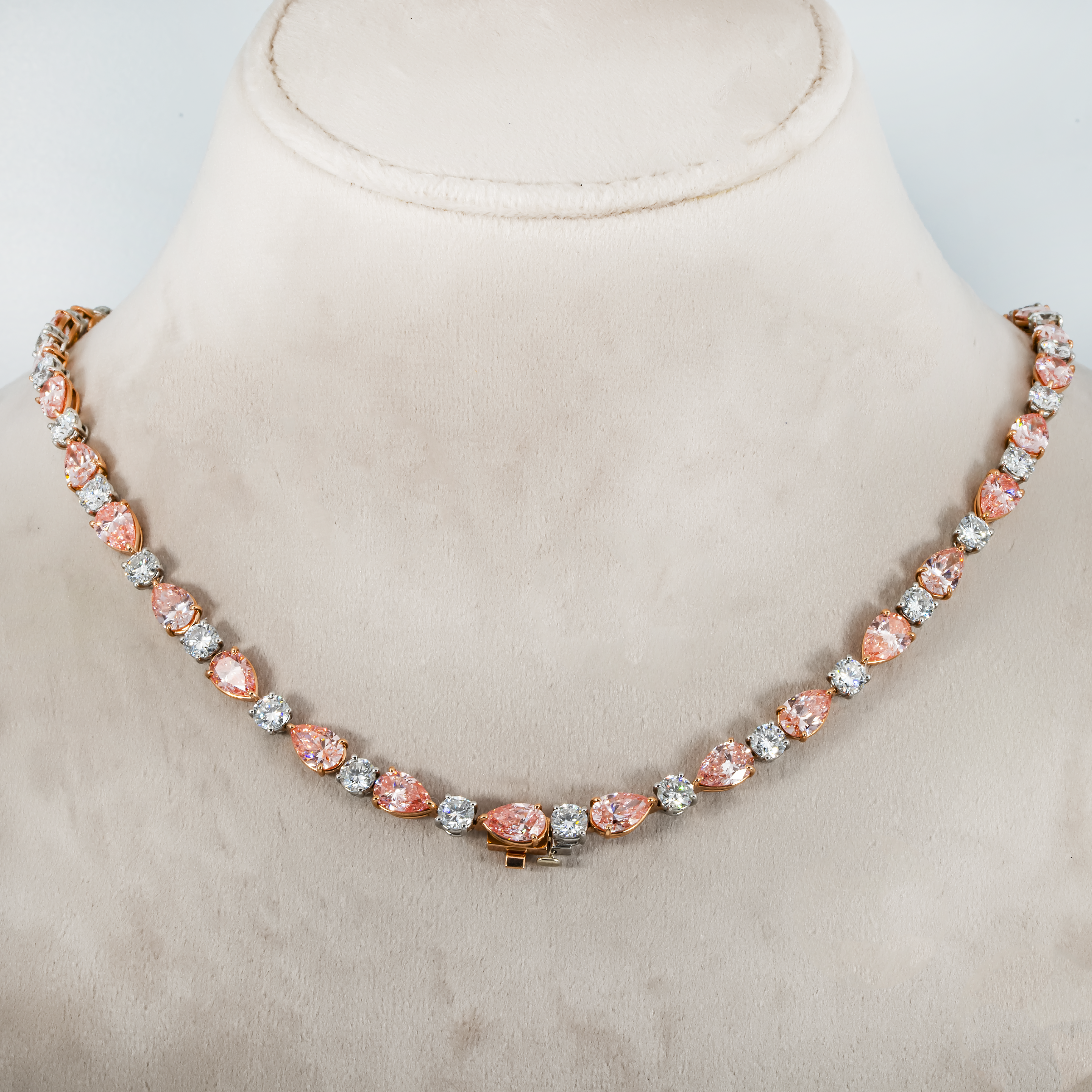 18K & Platinum Round Cut Pink Pear Diamond Necklace 47.41Ctw Necklace