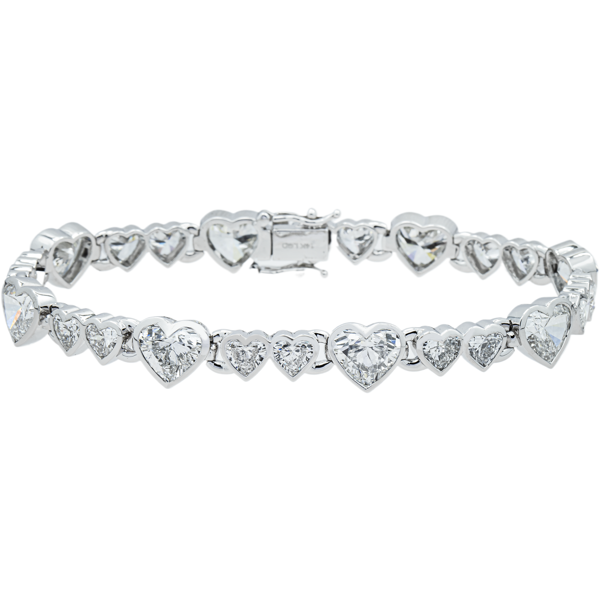 14K White Gold Heart Bezel Diamond Bracelet 19.10ct