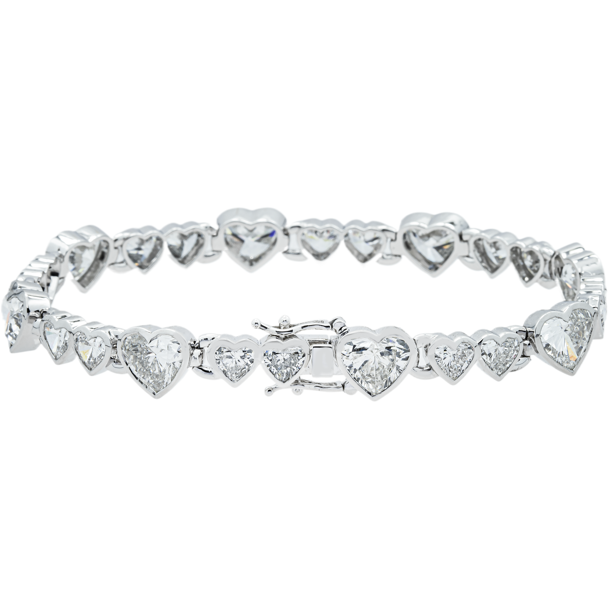 14K White Gold Heart Bezel Diamond Bracelet 19.10ct