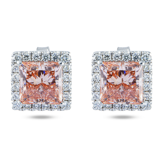 IGI 18K White Gold Fancy Intense Pink Princess Diamond Stud Earrings 4.54ctw