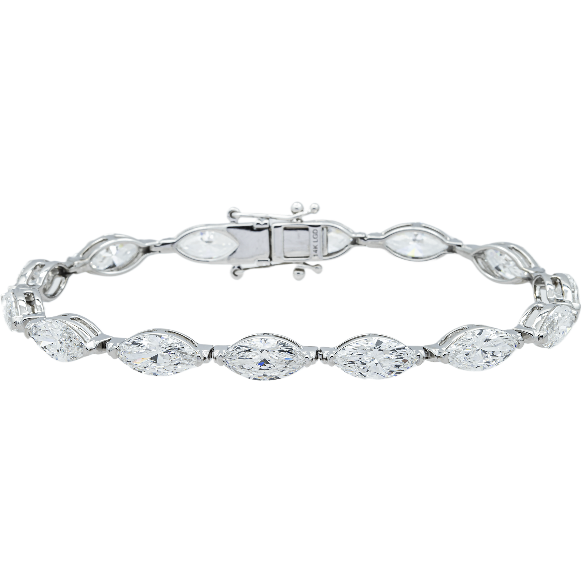 14K White Gold Horizontal Marquise Diamond Bracelet 14.39ct