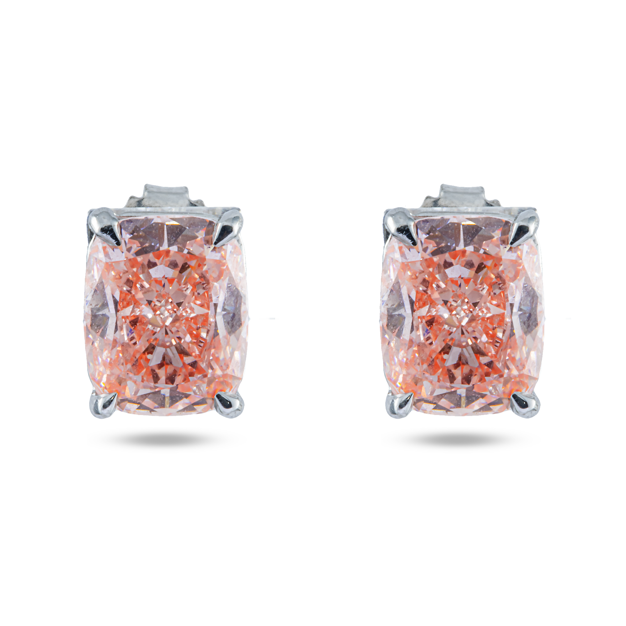 GIA 14K White Gold Solitaire Fancy Vivid Pink Cushion Diamond Stud Earrings 4.63ctw
