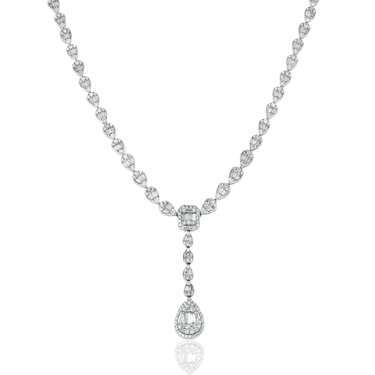 14K White Gold Baguette Diamond Drop Necklace 9.52ct