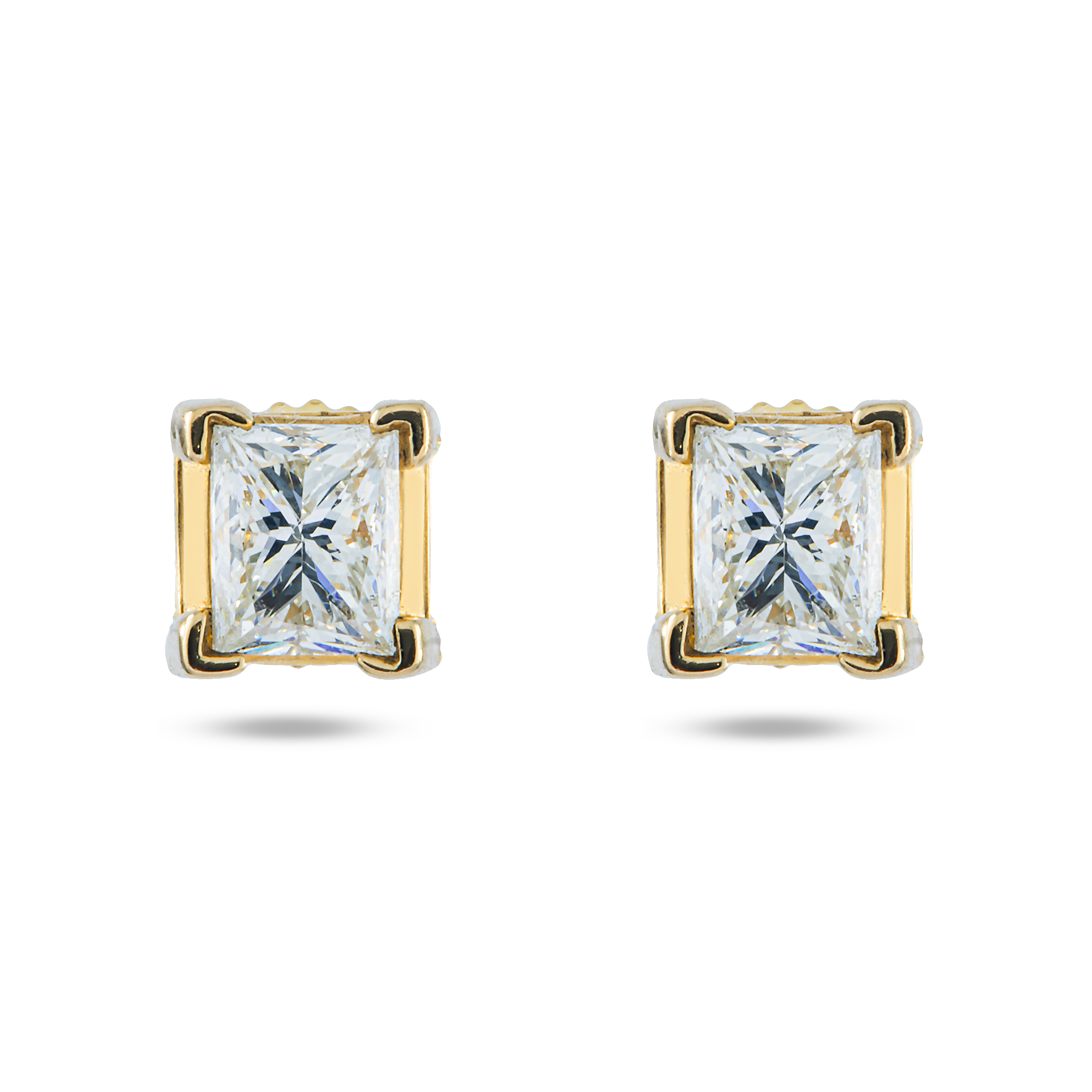14K Yellow Gold Princess Cut Diamond Stud Earrings 1.48ctw