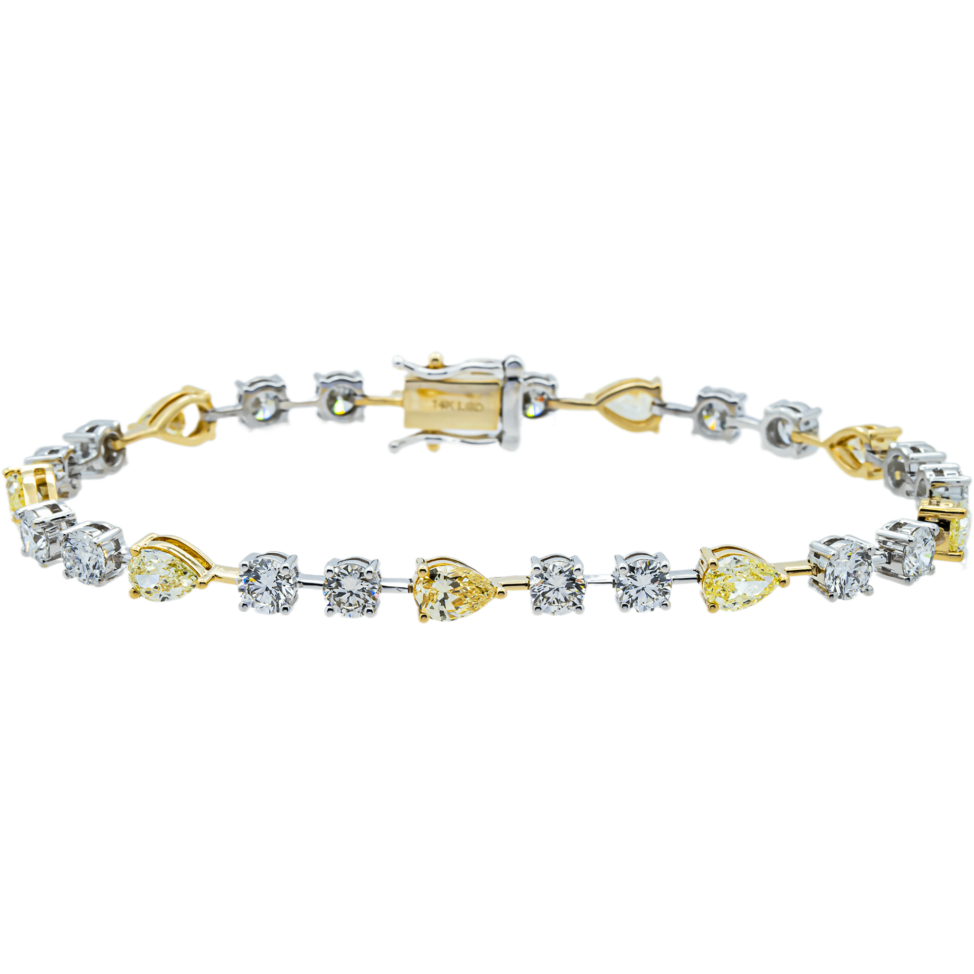 14K Two Tone Fancy Yellow & White Diamond Satellite Bracelet 8.85ct