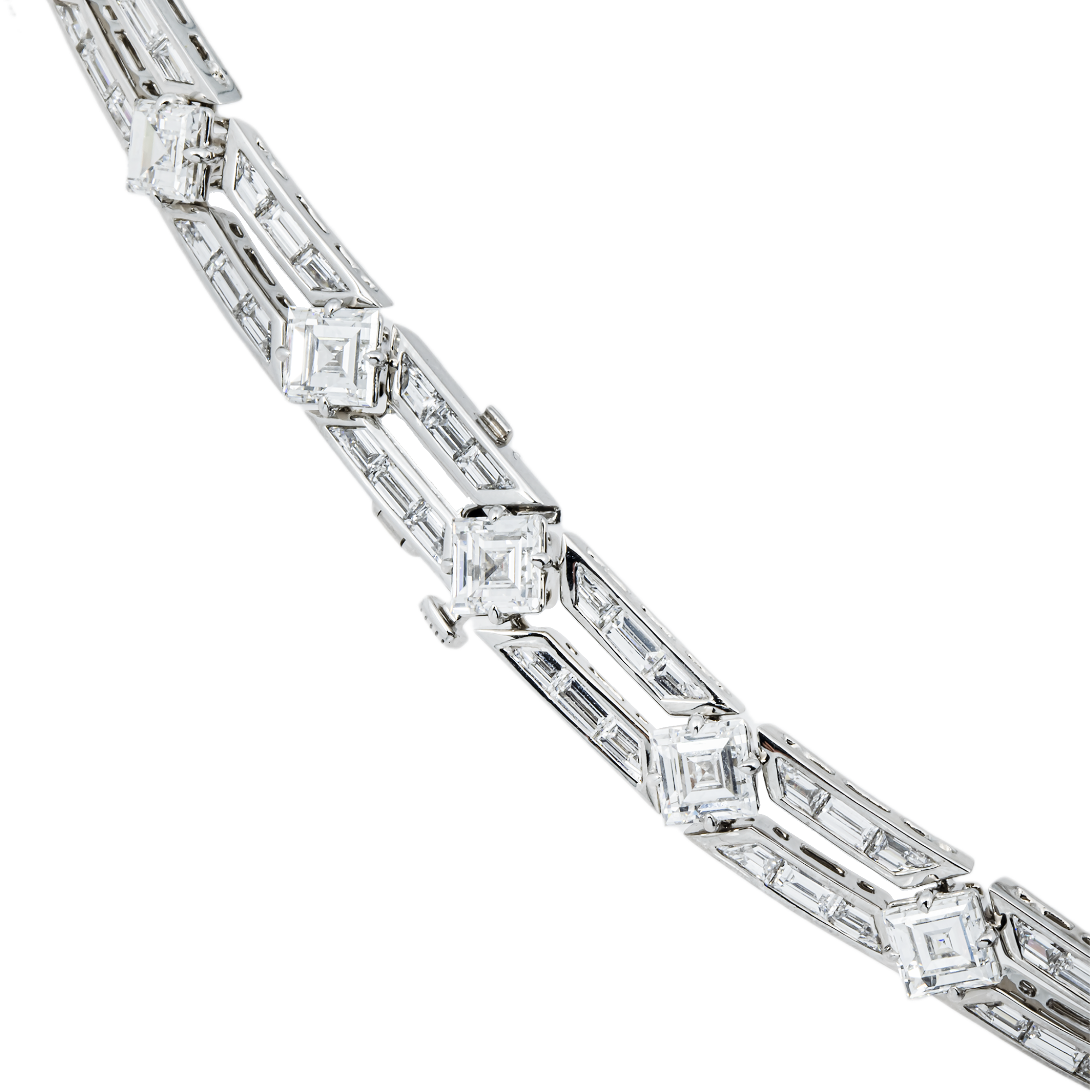 18K White Gold Asscher & Emerald Diamond Drop Necklace 52.25ct