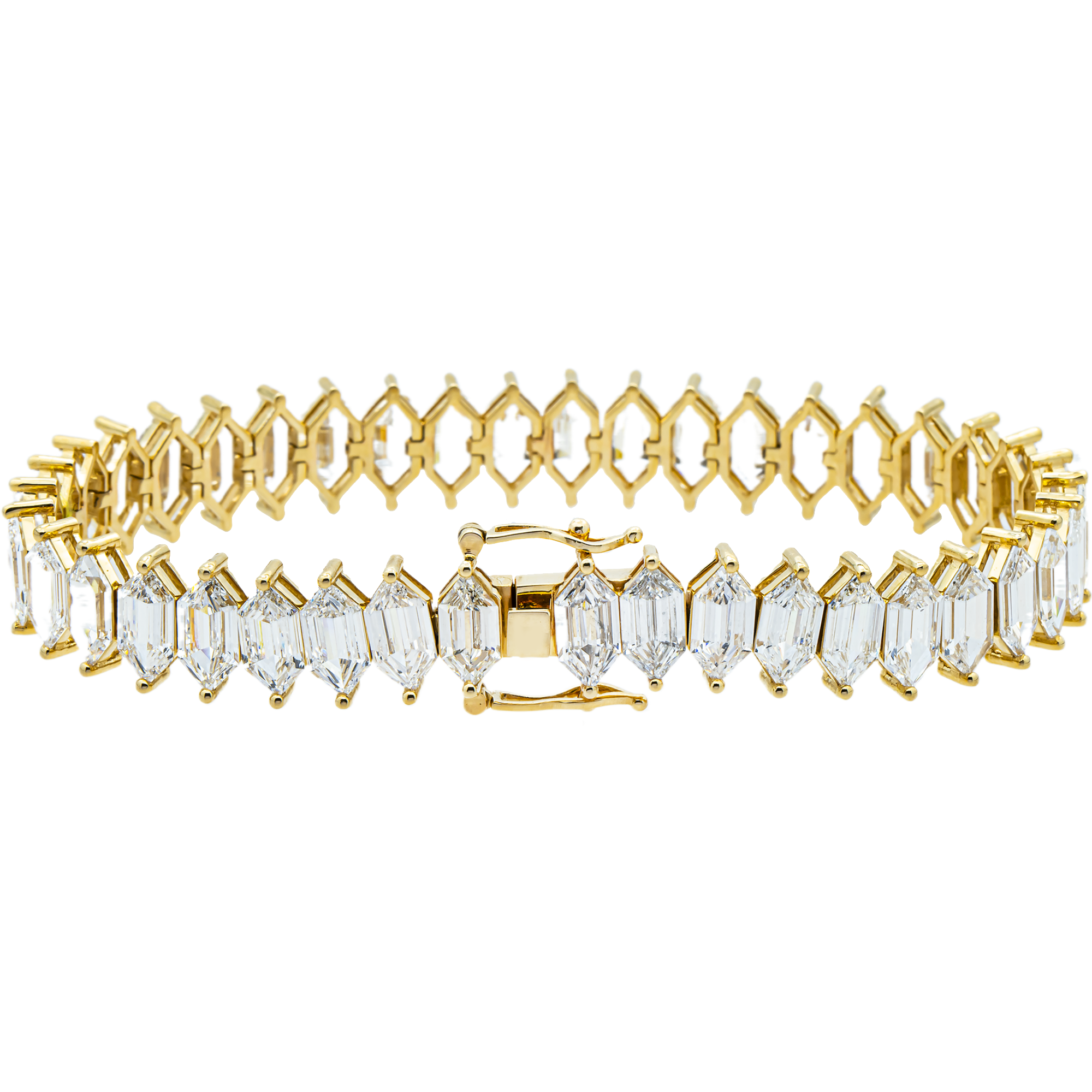 14K Yellow Gold Step Cut Marquise Diamond Bracelet  21.90ct