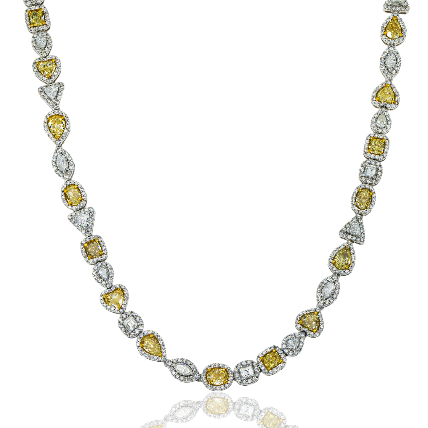 14K White Gold Combination Cut Fancy Yellow Diamond Chain 23.80ct