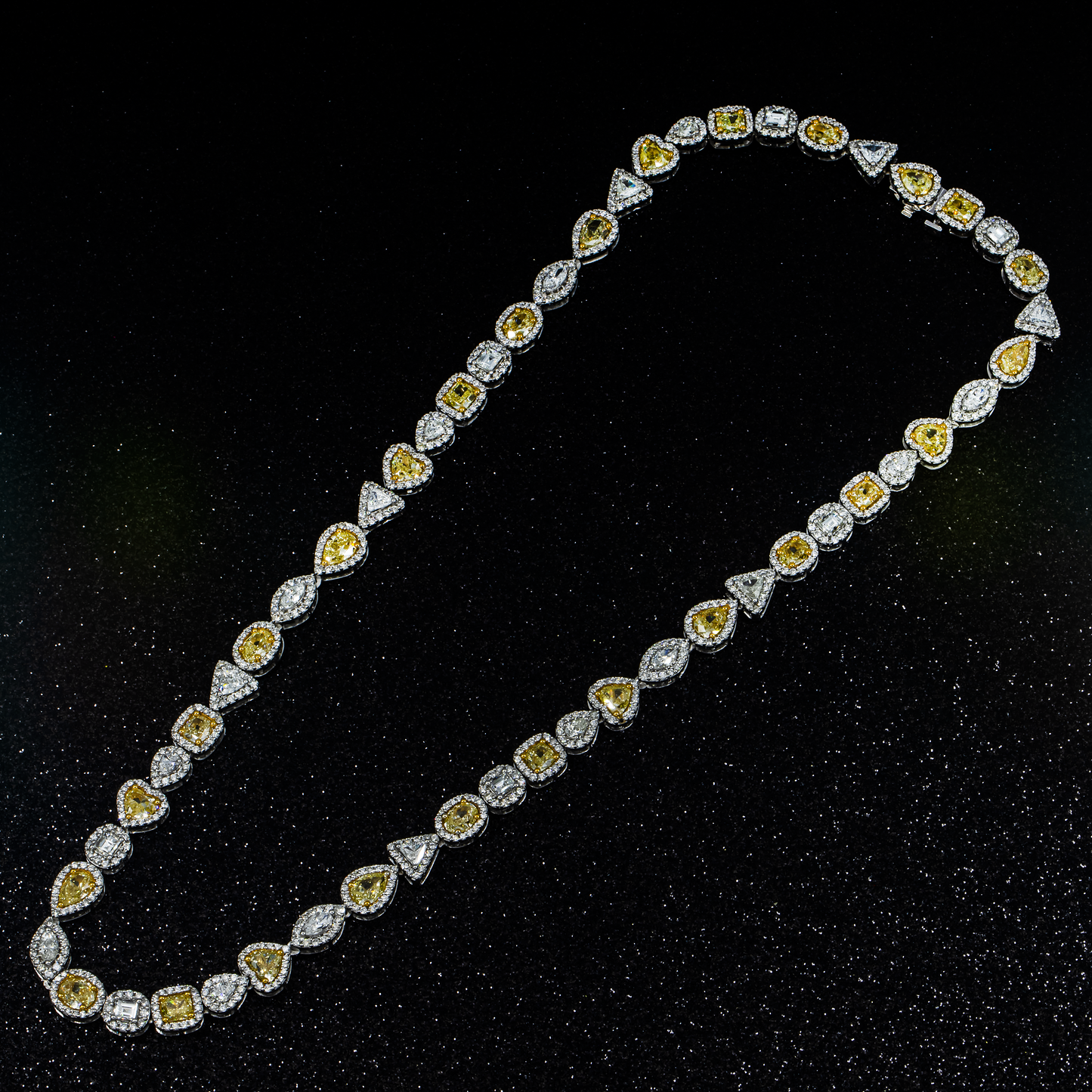 14K White Gold Combination Cut Fancy Yellow Diamond Chain 23.80ct