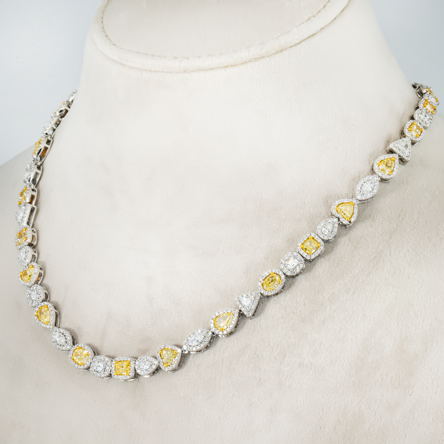 14K White Gold Combination Cut Fancy Yellow Diamond Chain 23.80ct