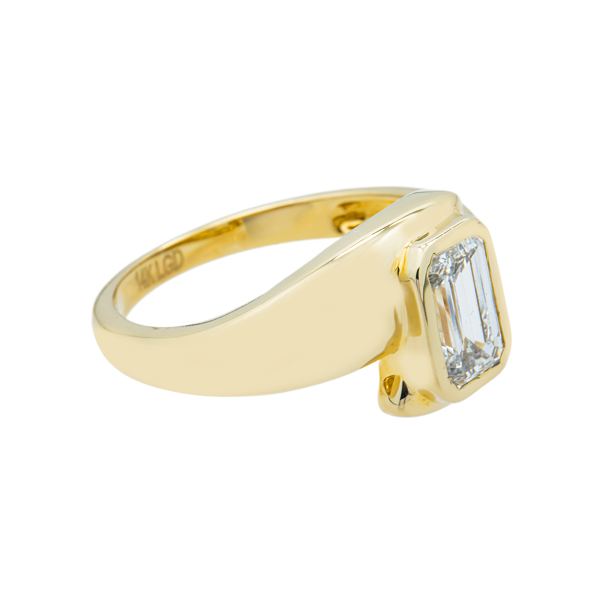 14K Yellow Gold Emerald Bezel Set Diamond Ring 1.13ct