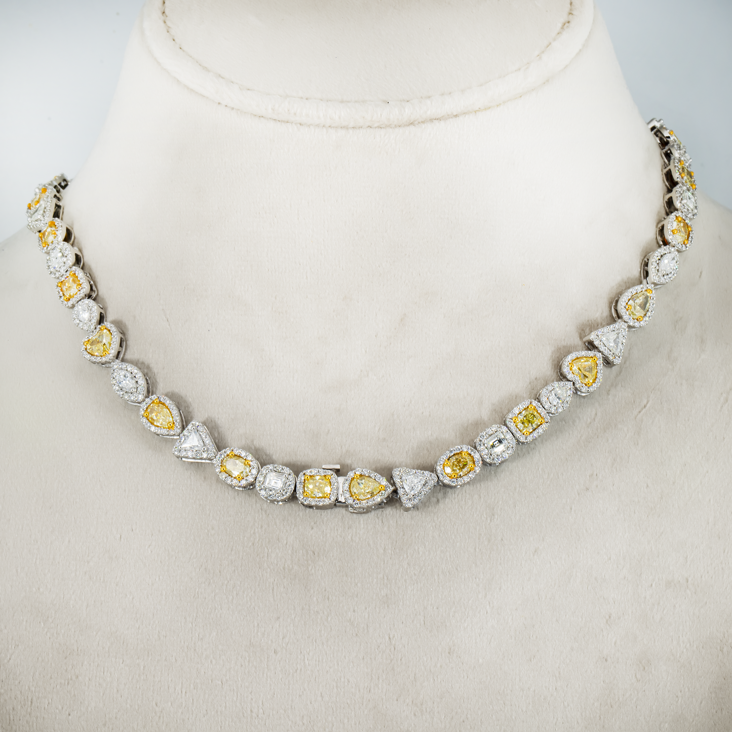 14K White Gold Combination Cut Fancy Yellow Diamond Chain 23.80ct