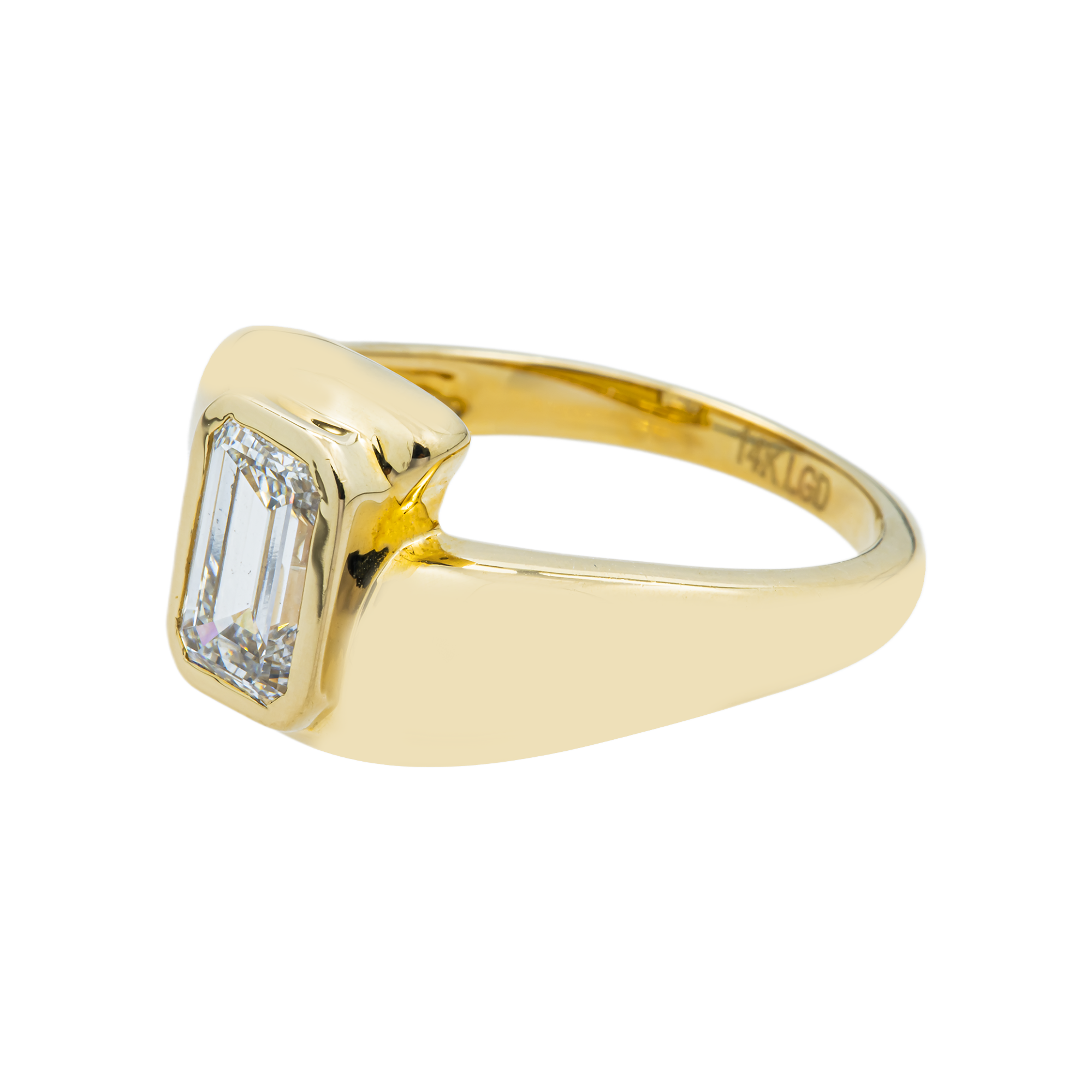 14K Yellow Gold Emerald Bezel Set Diamond Ring 1.13ct
