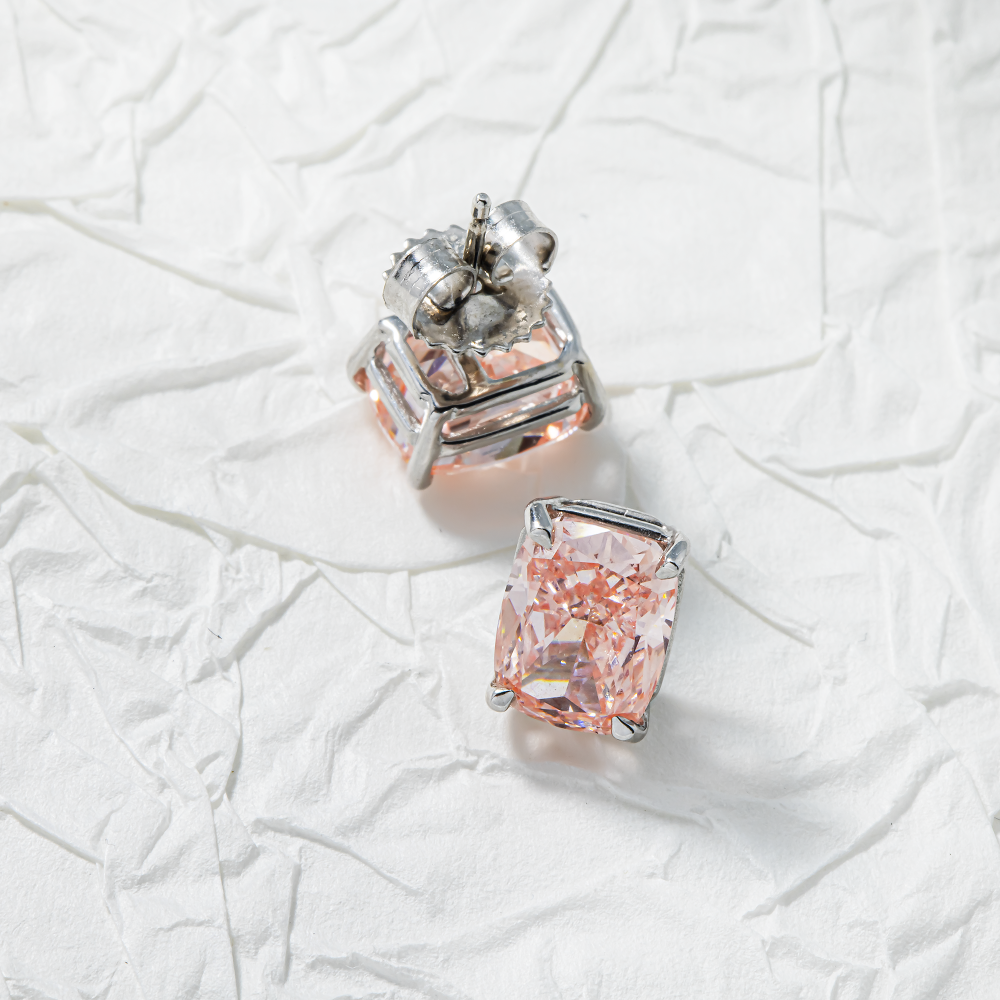 GIA 14K White Gold Solitaire Fancy Vivid Pink Cushion Diamond Stud Earrings 4.63ctw