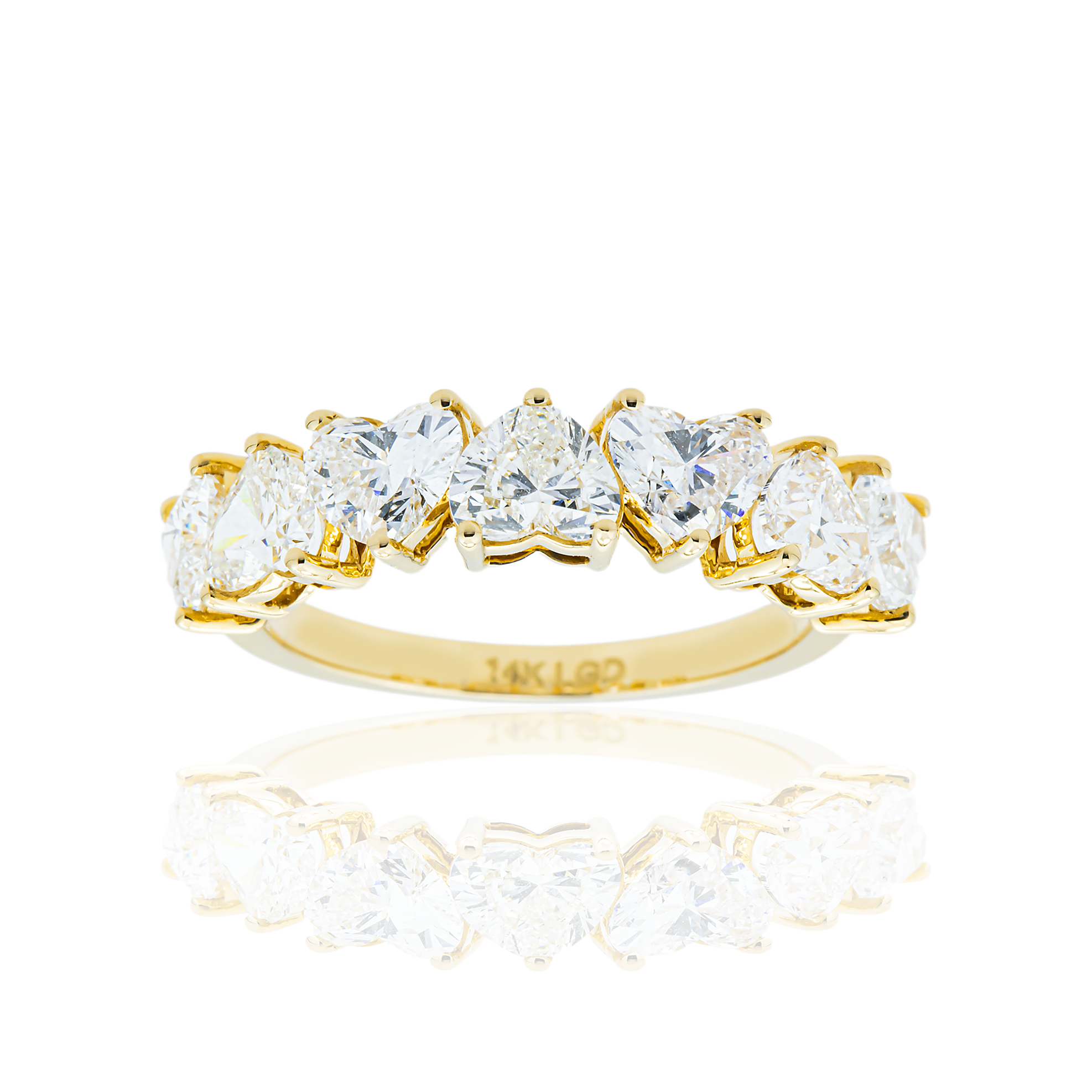 14K Yellow Gold Alternating Heart Diamond Ring 2.94ct