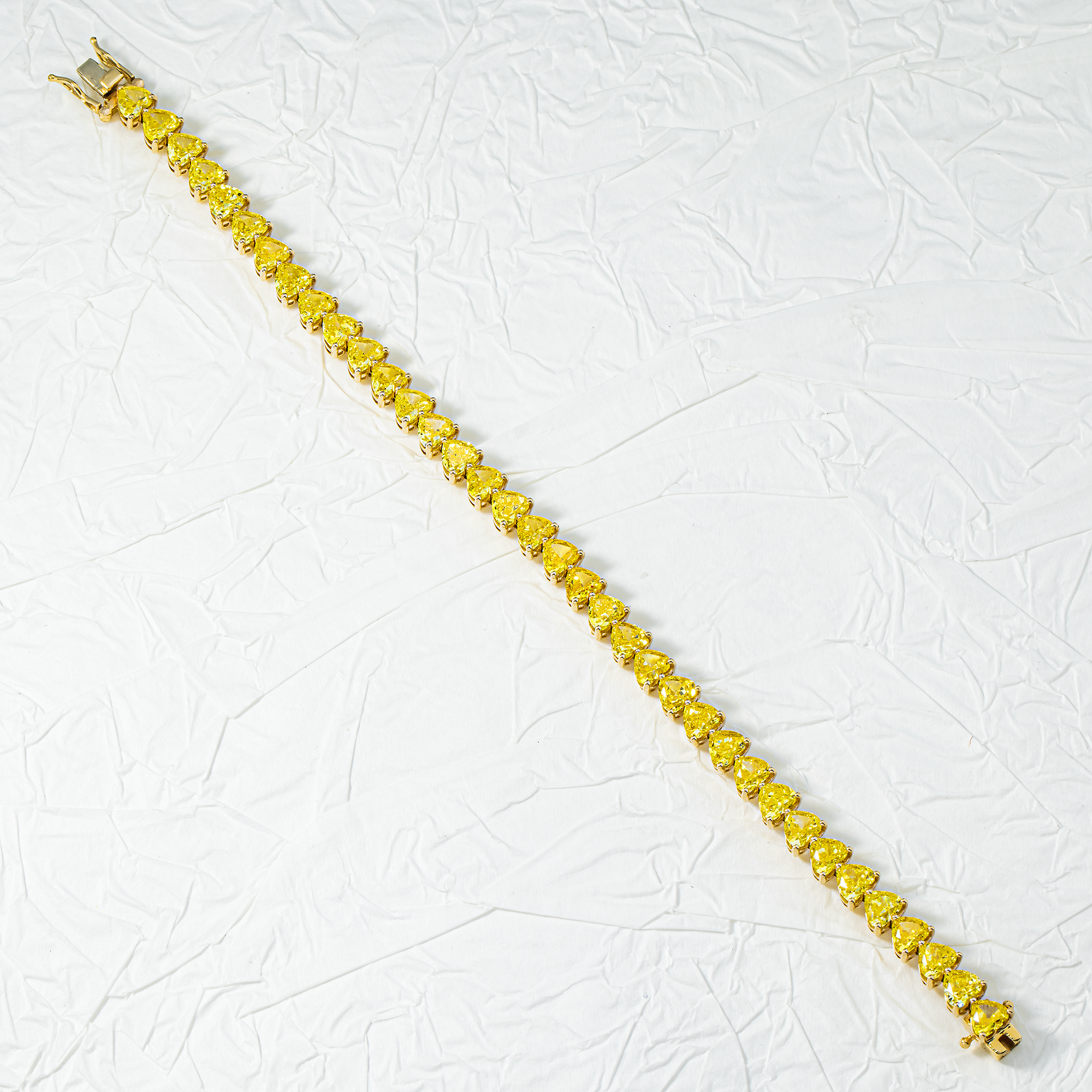 14K Yellow Gold Fancy Yellow Heart Cut Diamond Bracelet 19.10ct