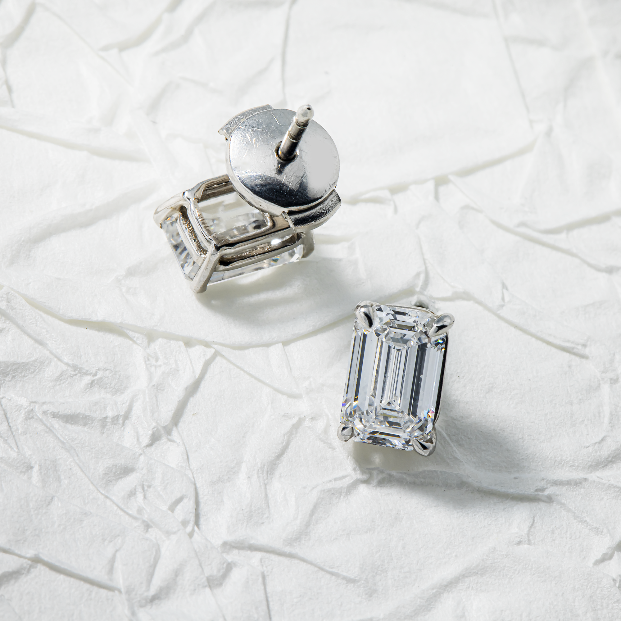 GIA Platinum & 18K White Gold Solitaire Emerald Cut Diamond Studs 2.06ctw